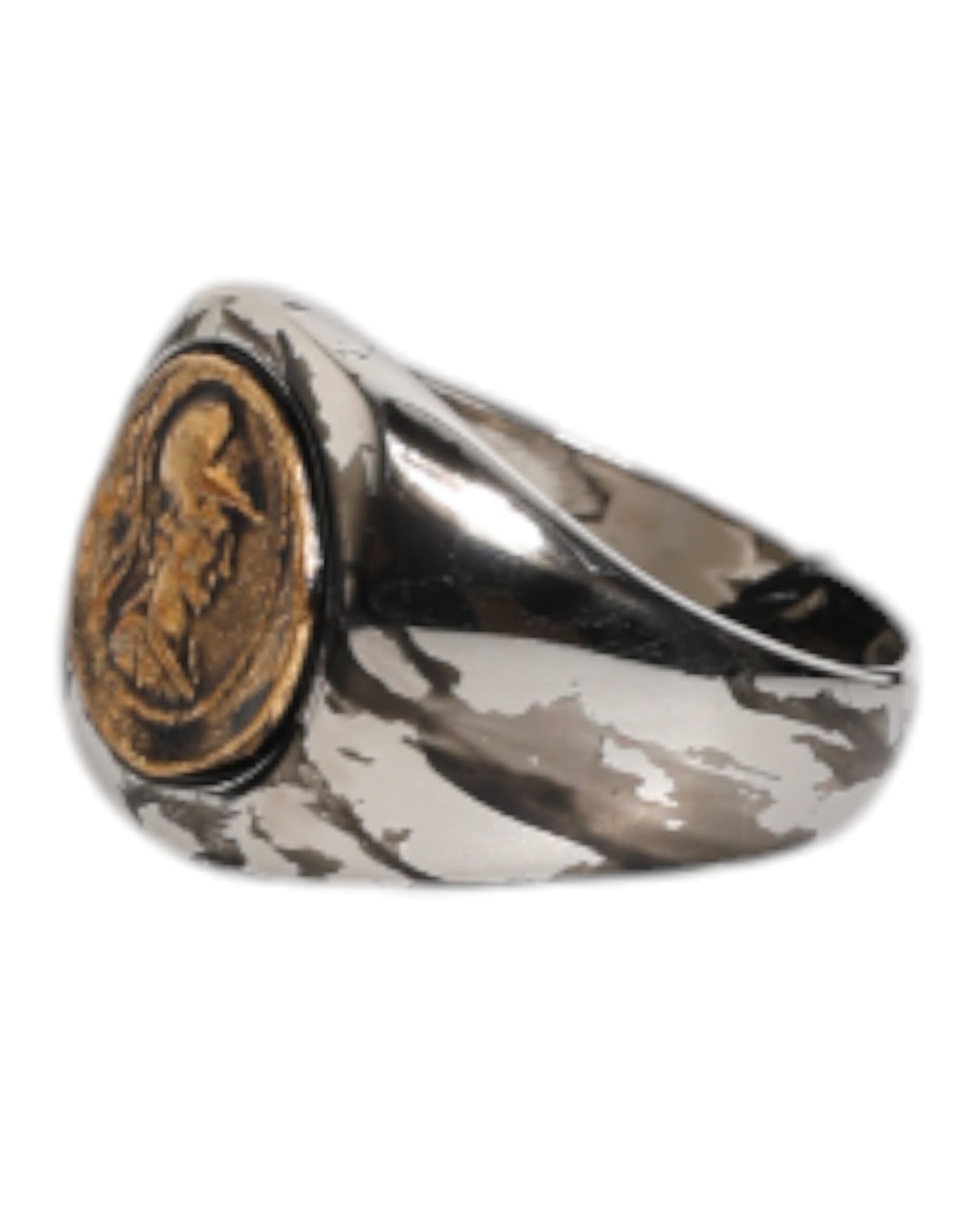 Dolce &amp; Gabbana Silberfarbener, gravierter zweifarbiger Ring aus echtem Messing