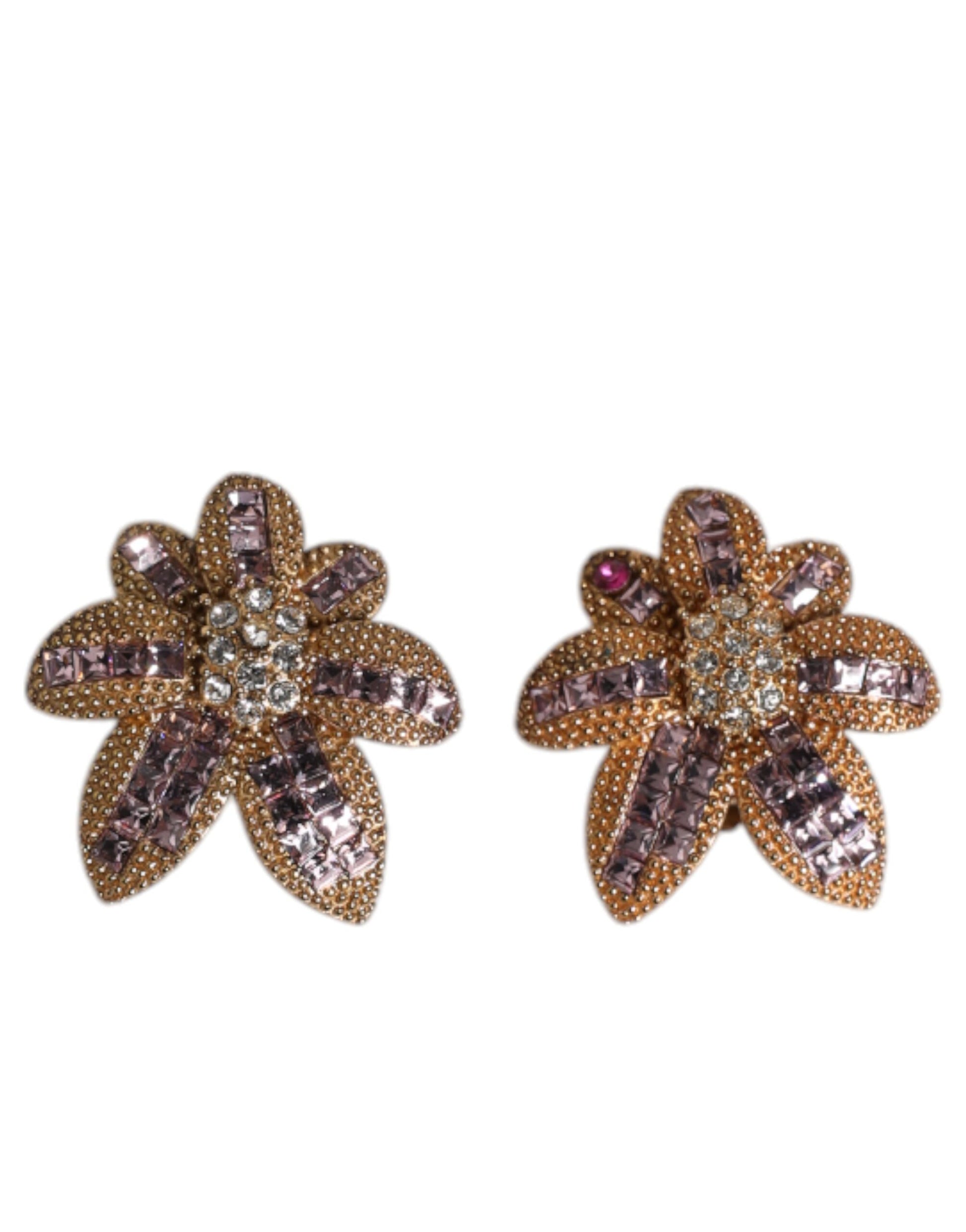 Dolce &amp; Gabbana – Ohrclips aus goldenem Messing mit violetten, blumenförmigen Kristallen