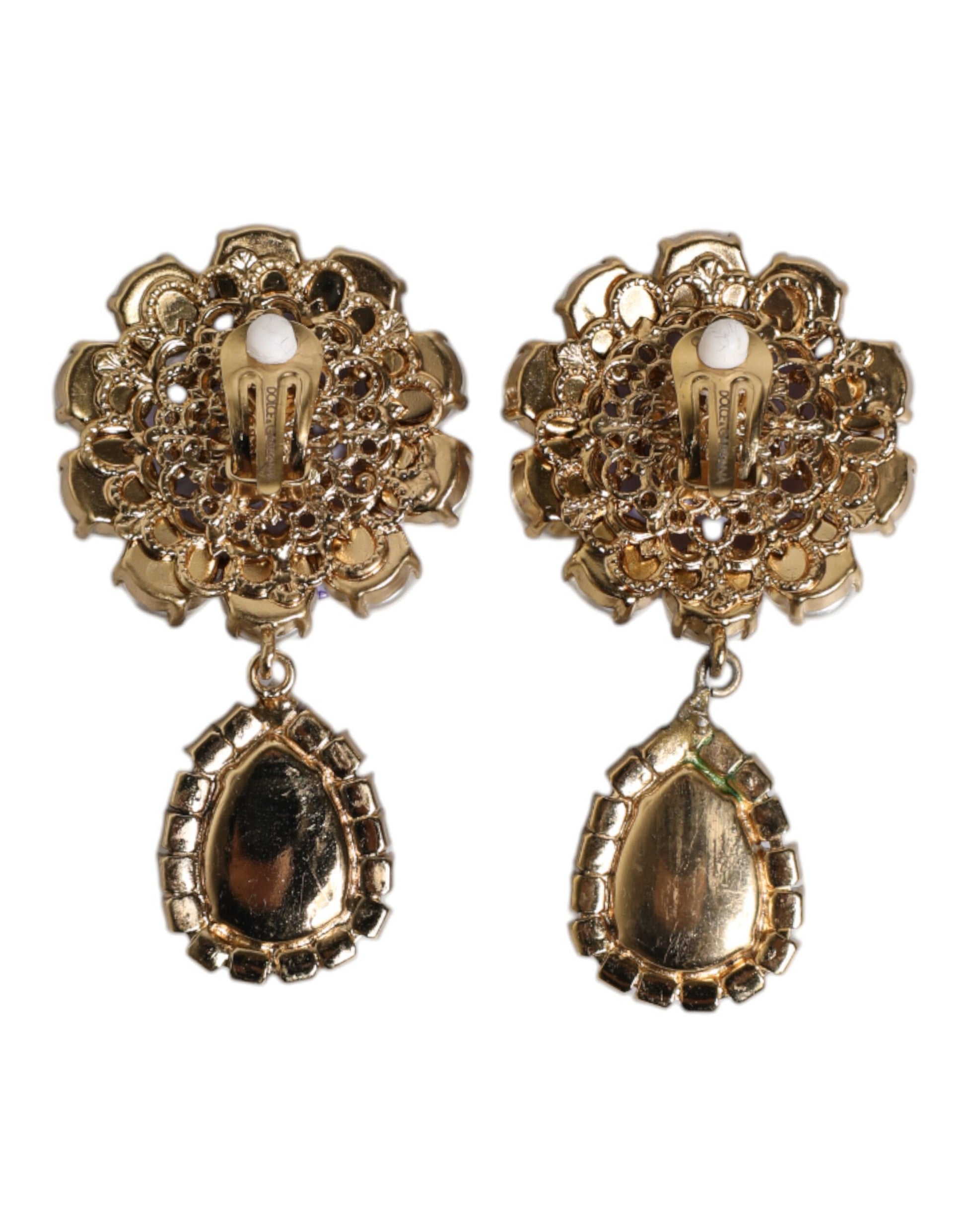 Dolce &amp; Gabbana – Ohrclips mit lilafarbenen Blumenperlen und Kristallen in Tropfenform