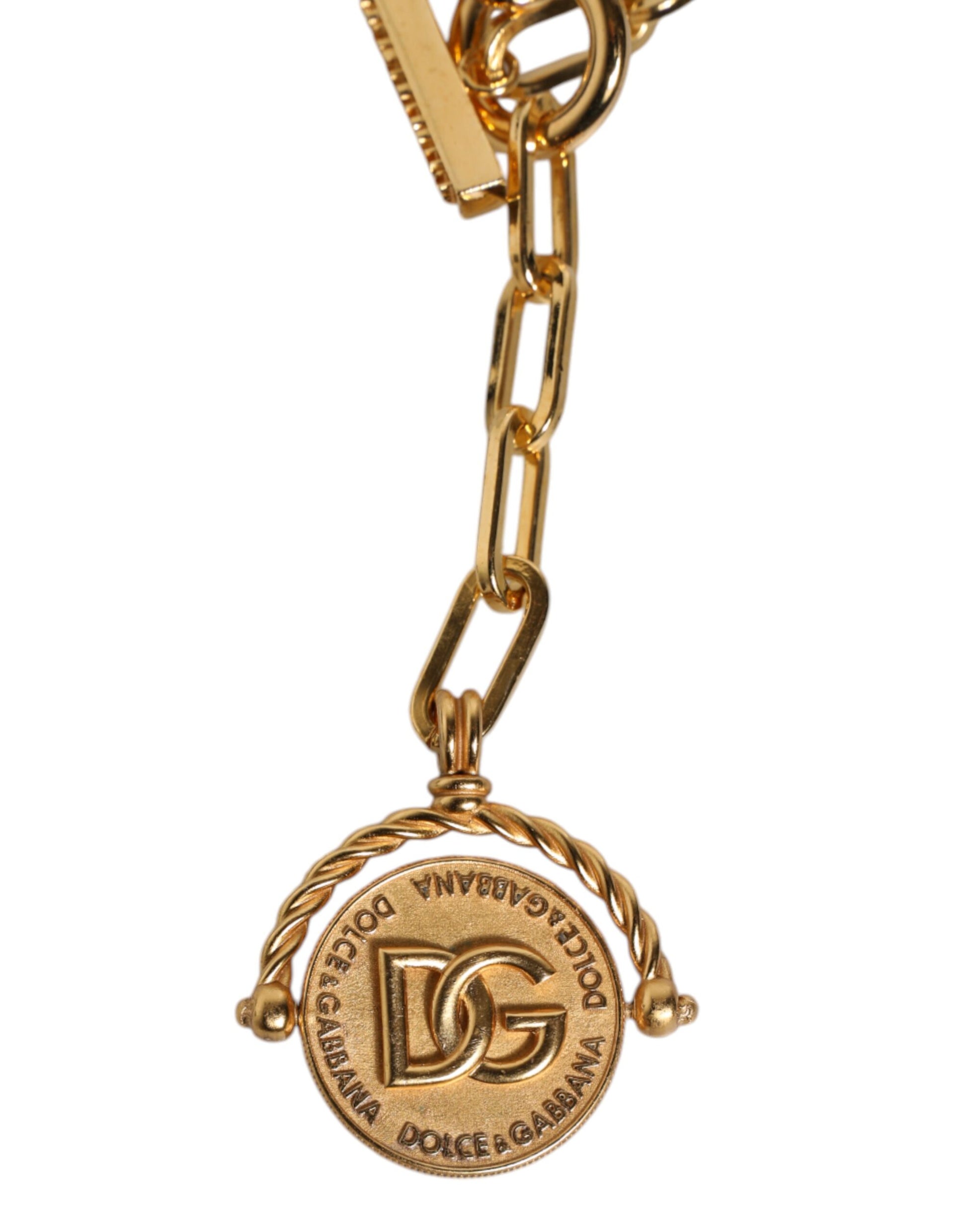 Dolce &amp; Gabbana Halskette mit Logo-Anhänger aus Messing mit goldener Kette und Kunstperlen