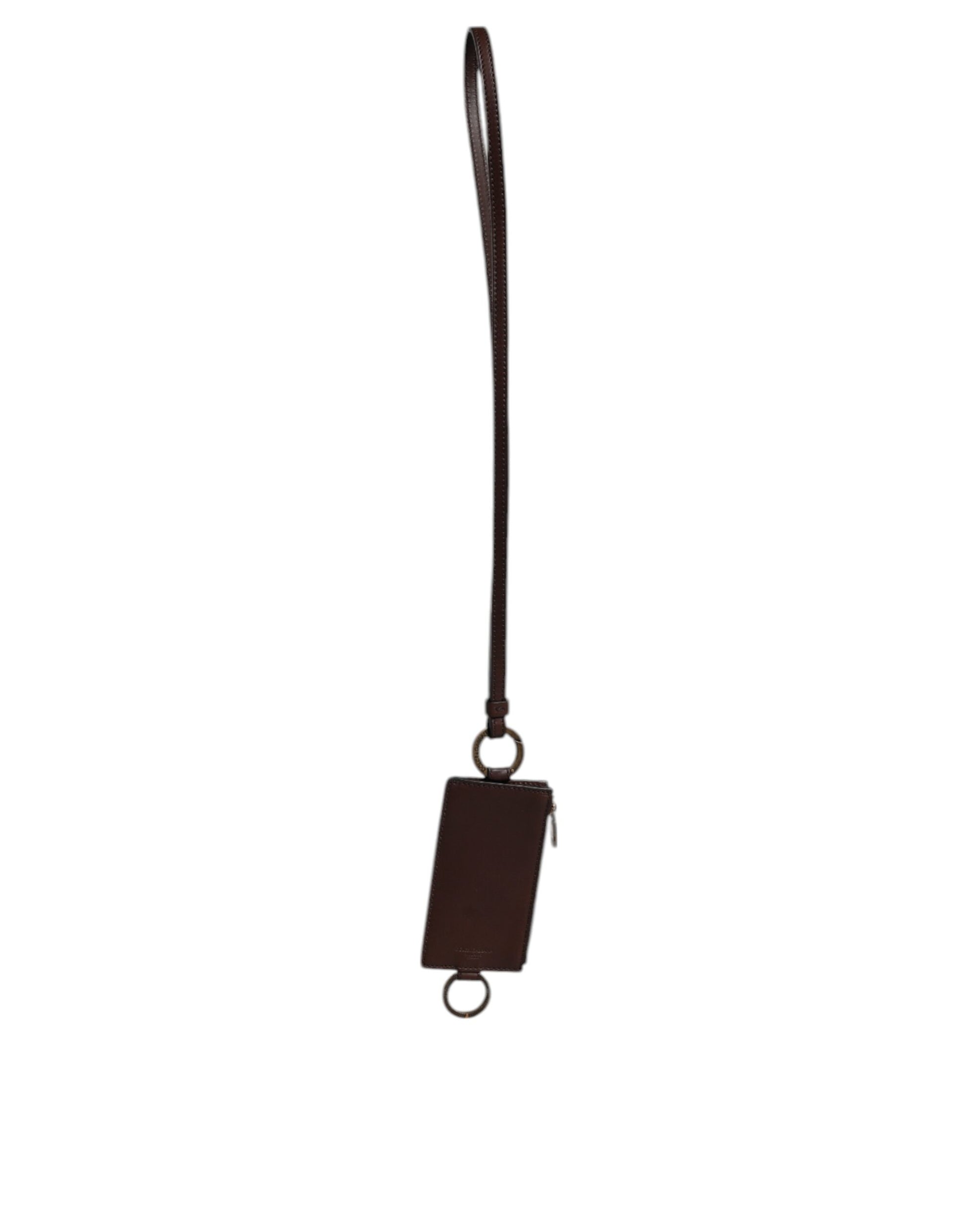 Dolce &amp; Gabbana – Kartenetui mit Logo und Lanyard aus braunem Kalbsleder