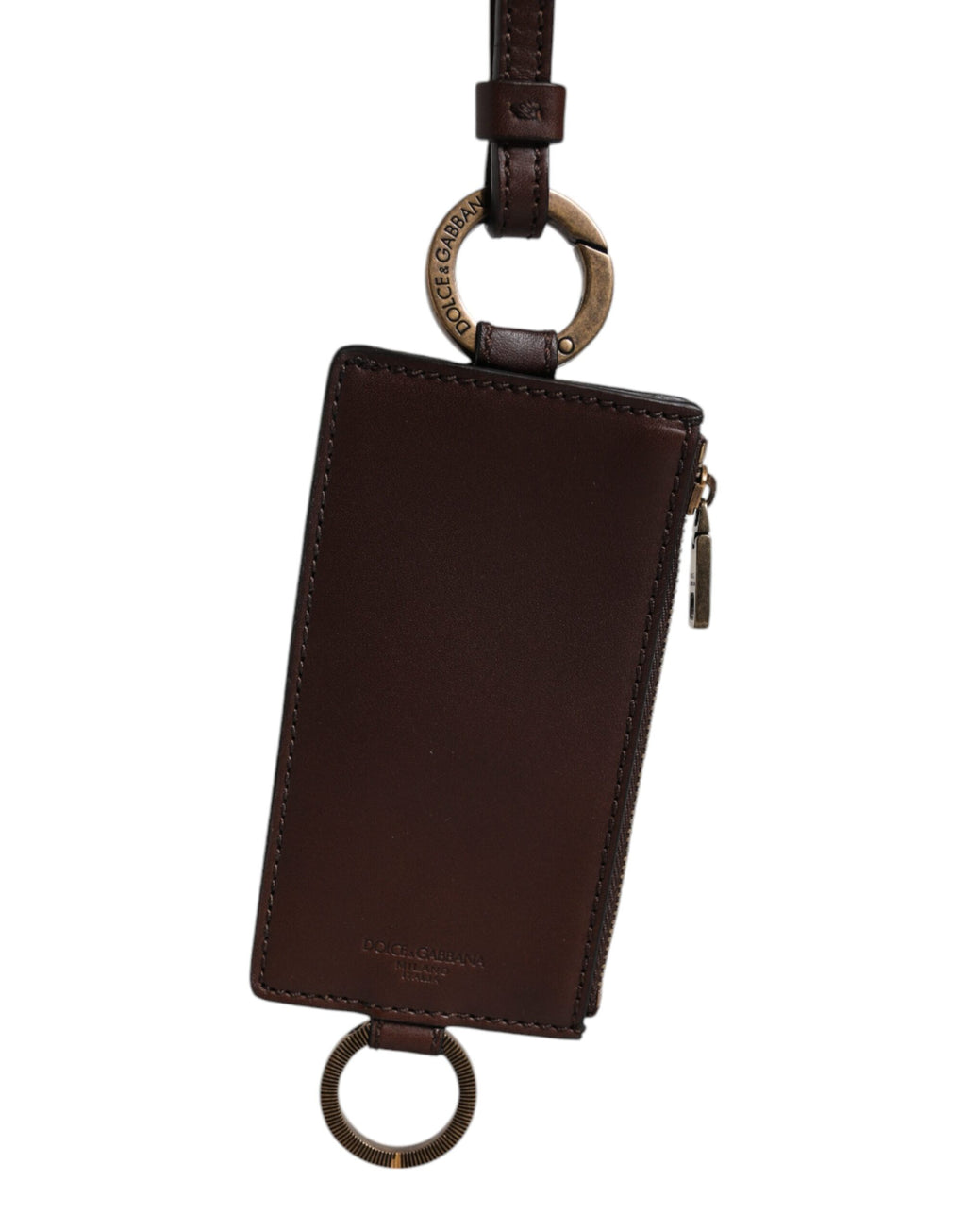 Dolce &amp; Gabbana – Kartenetui mit Logo und Lanyard aus braunem Kalbsleder
