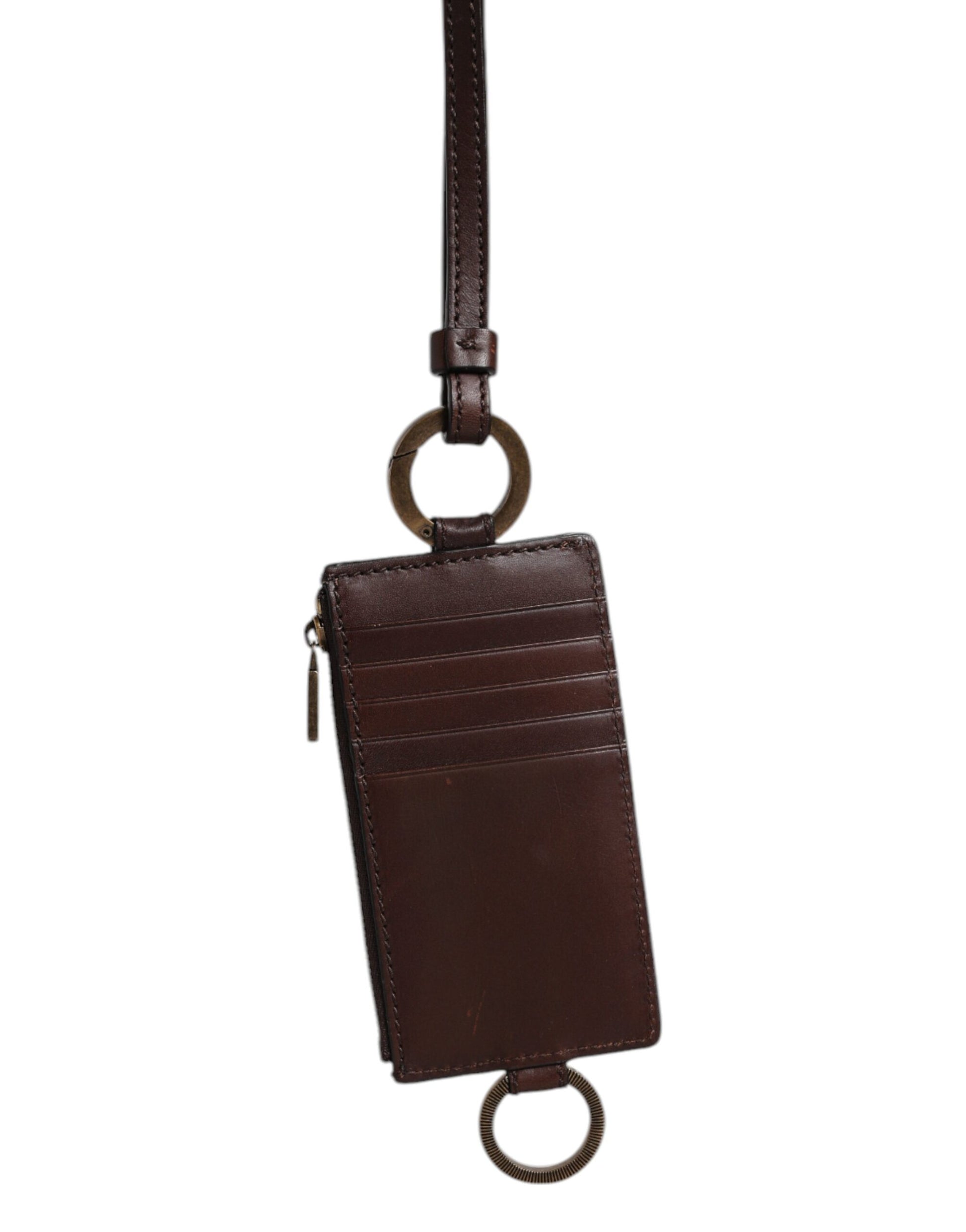 Dolce &amp; Gabbana – Kartenetui mit Logo und Lanyard aus braunem Kalbsleder