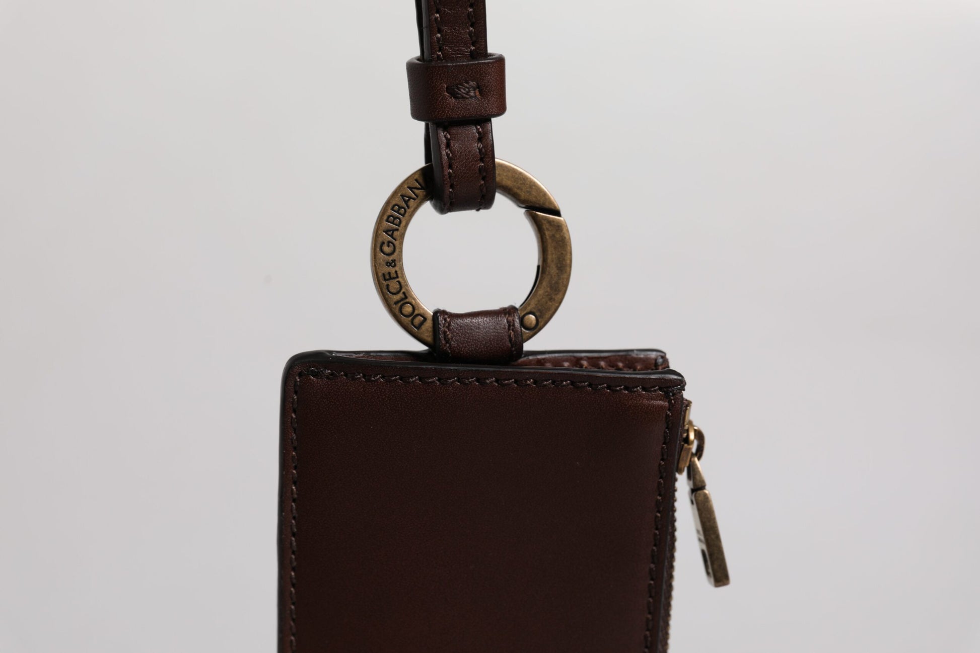 Dolce &amp; Gabbana – Kartenetui mit Logo und Lanyard aus braunem Kalbsleder