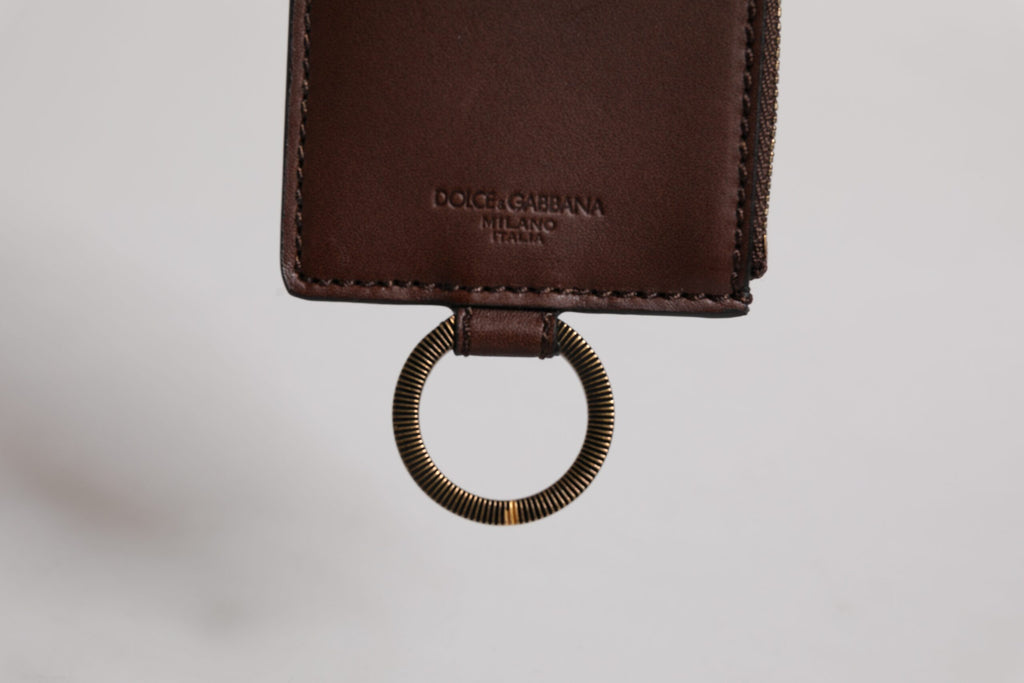 Dolce &amp; Gabbana – Kartenetui mit Logo und Lanyard aus braunem Kalbsleder