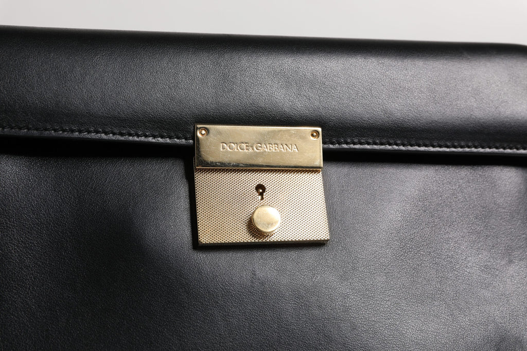 Dolce &amp; Gabbana – Dokumenten-Aktentasche aus schwarzem Leder mit Logo-Schild