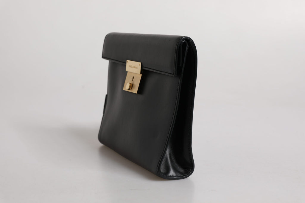 Dolce &amp; Gabbana – Dokumenten-Aktentasche aus schwarzem Leder mit Logo-Schild