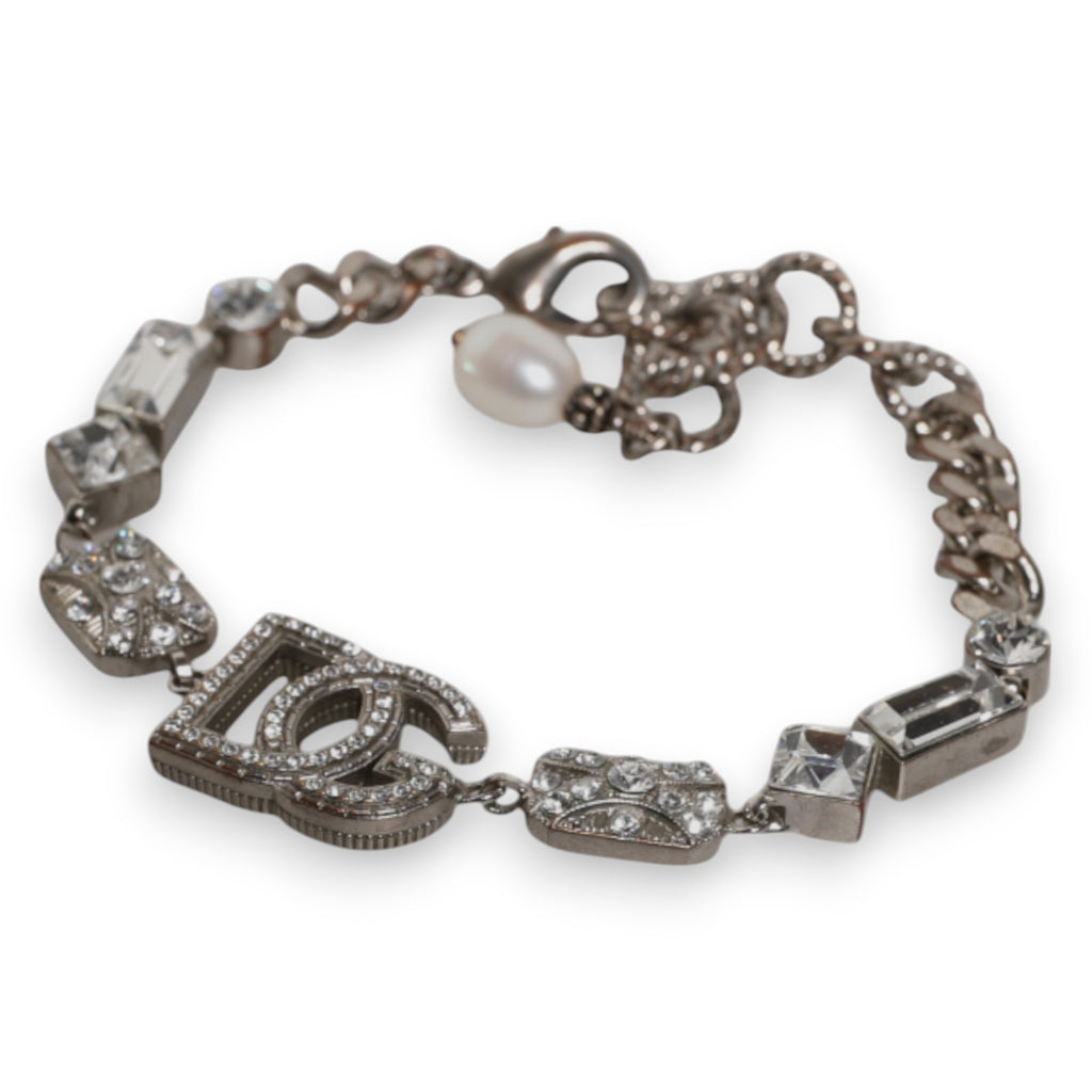 Dolce &amp; Gabbana – Armband aus silbernem Messing mit DG-Logo-Anhänger und Kristallverzierung