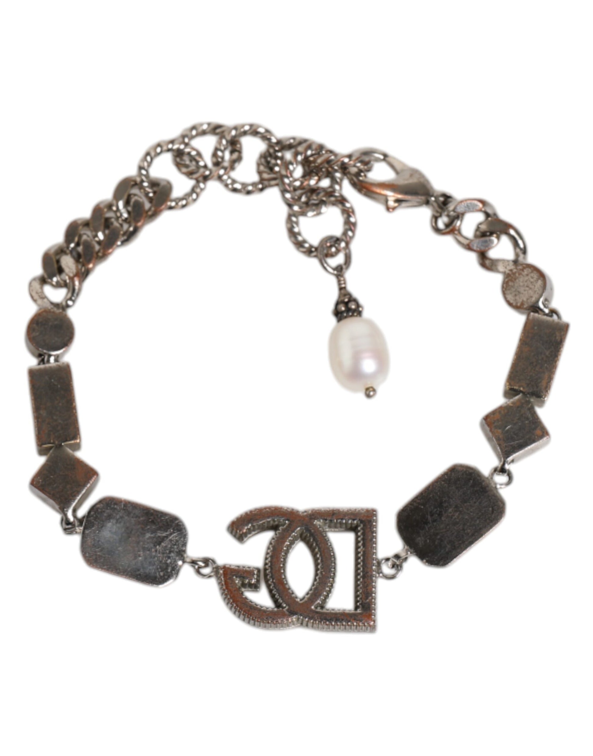 Dolce &amp; Gabbana – Armband aus silbernem Messing mit DG-Logo-Anhänger und Kristallverzierung