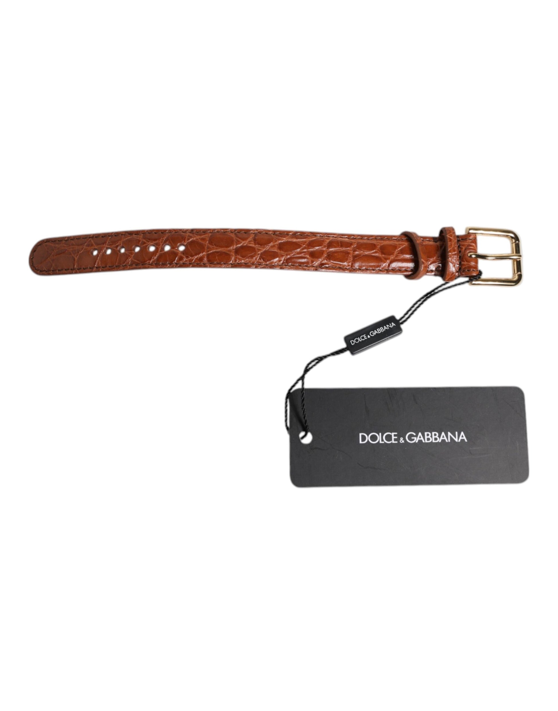 Dolce &amp; Gabbana Armband aus strukturiertem Leder in Braun mit goldener Metallschnalle