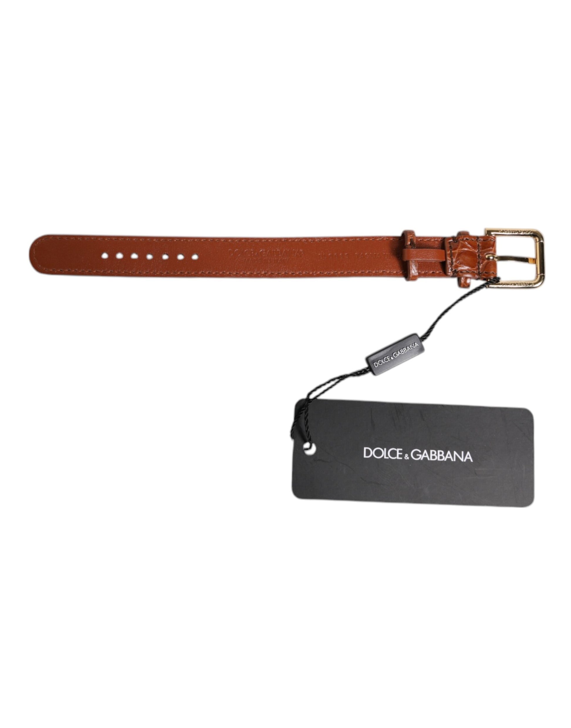 Dolce &amp; Gabbana Armband aus strukturiertem Leder in Braun mit goldener Metallschnalle