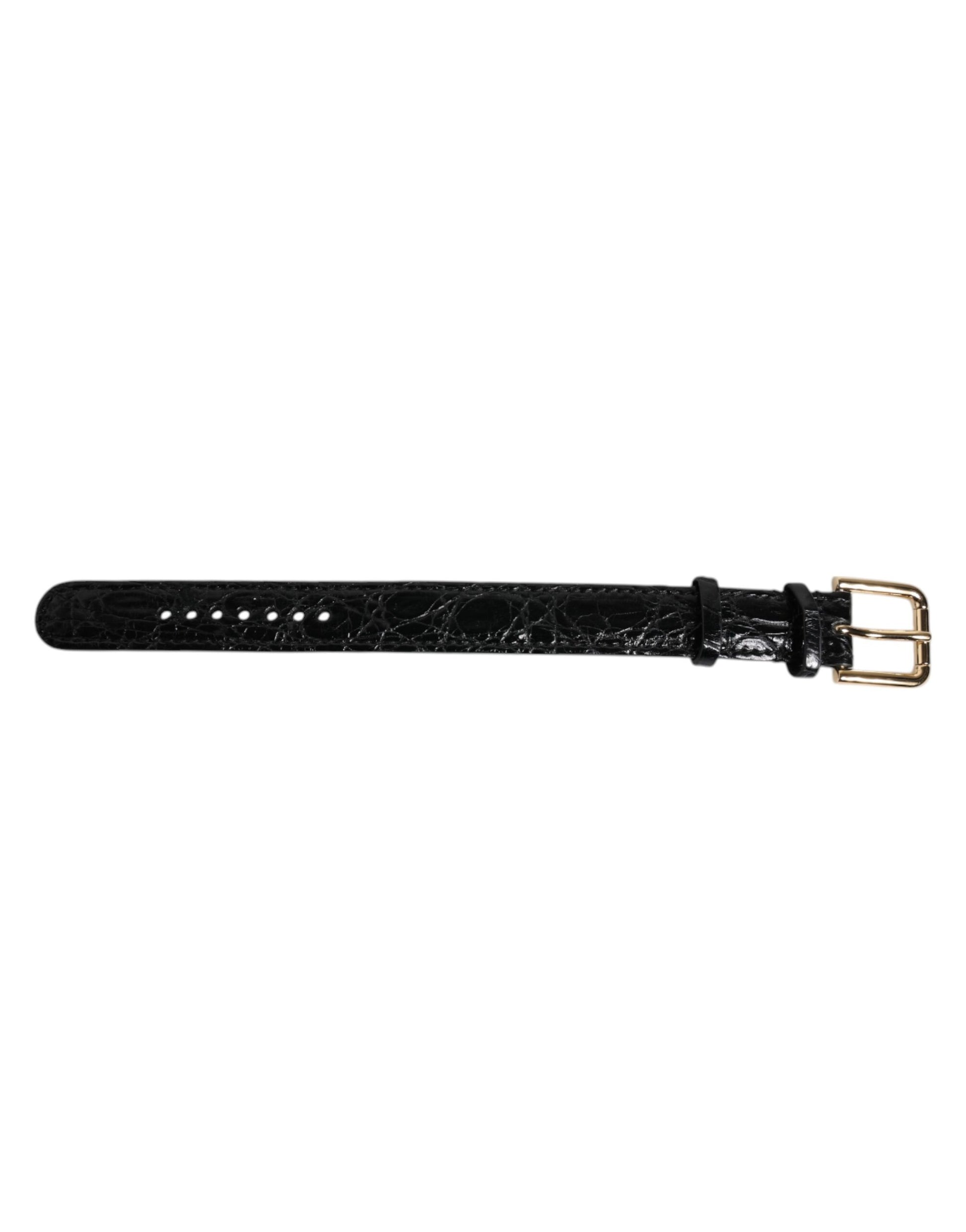 Dolce &amp; Gabbana Armband aus schwarzem exotischem Leder mit goldfarbener Metallschnalle