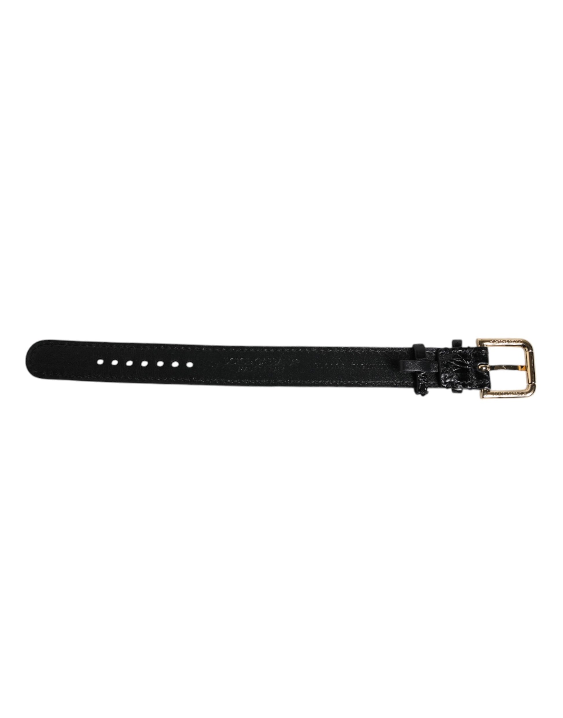 Dolce &amp; Gabbana Armband aus schwarzem exotischem Leder mit goldfarbener Metallschnalle