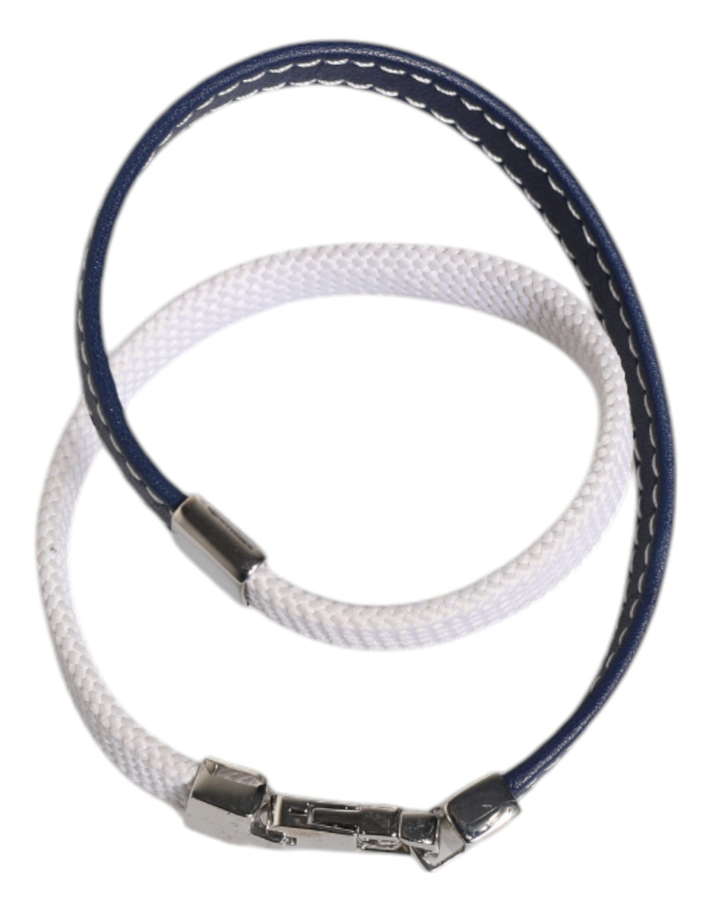 Dolce &amp; Gabbana – Armband mit silberfarbenem Verschluss und blau-weißem Lederbesatz mit DG-Gravur