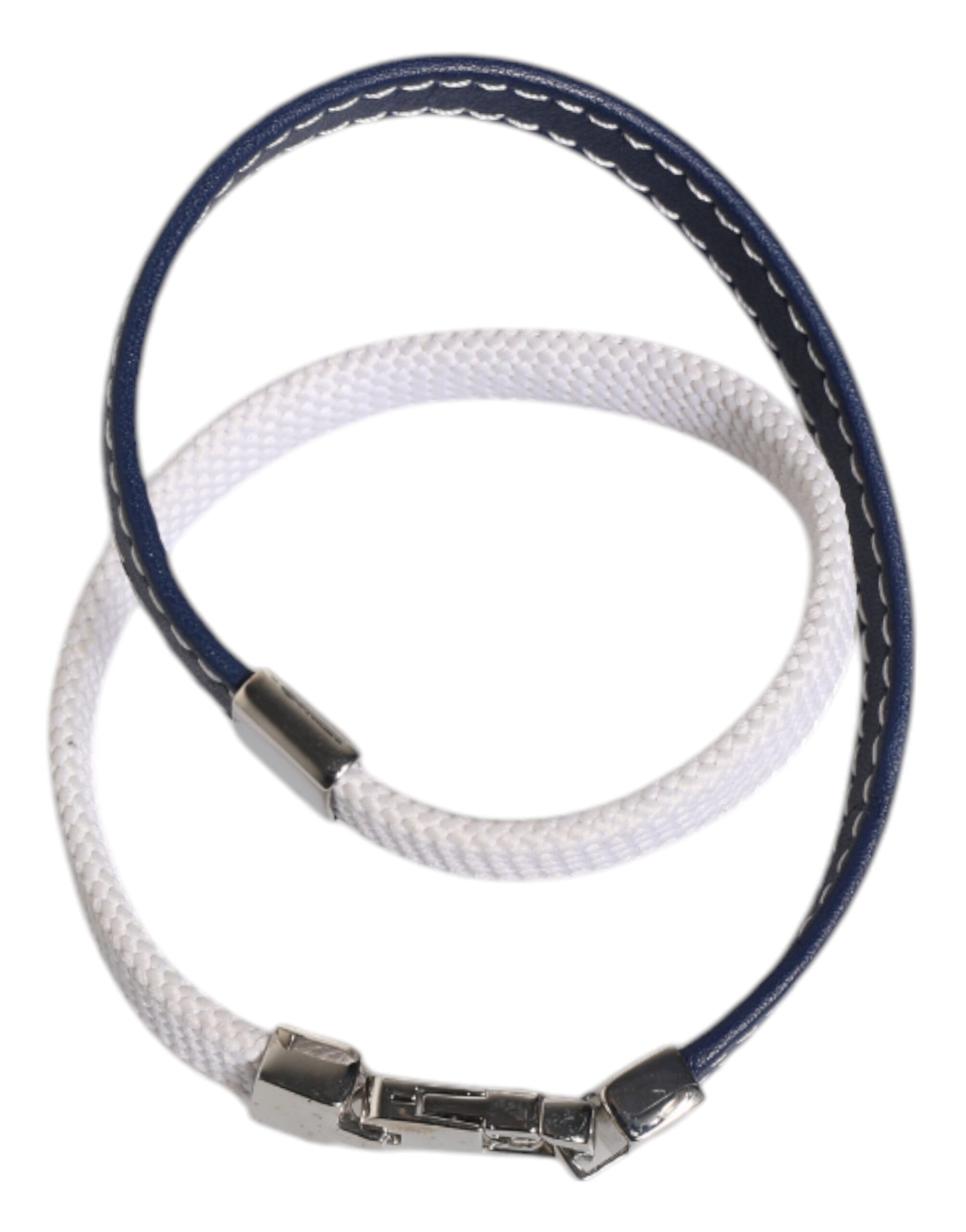 Dolce &amp; Gabbana – Armband mit silberfarbenem Verschluss und blau-weißem Lederbesatz mit DG-Gravur