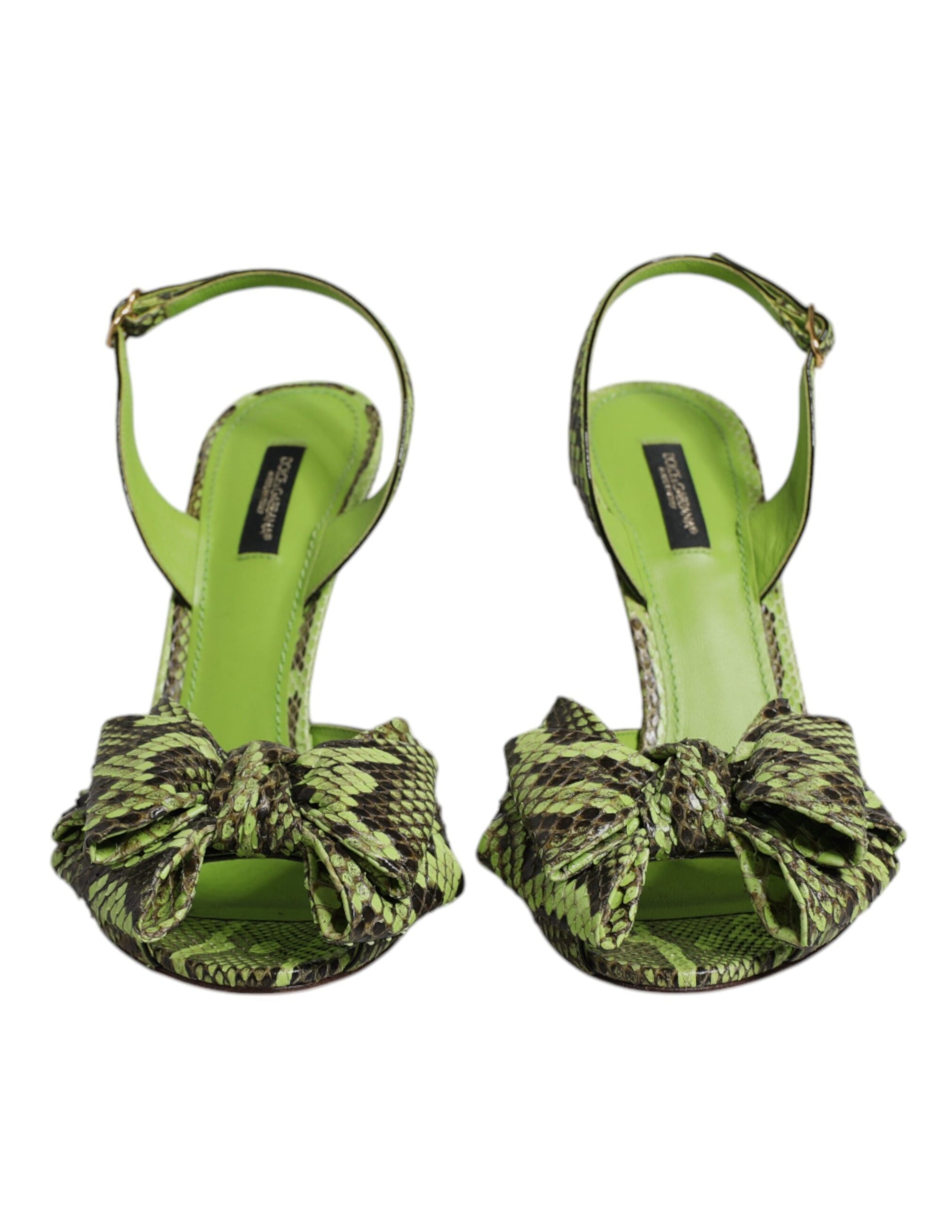 Dolce & Gabbana Green Python Leather Heels Sandals Shoes