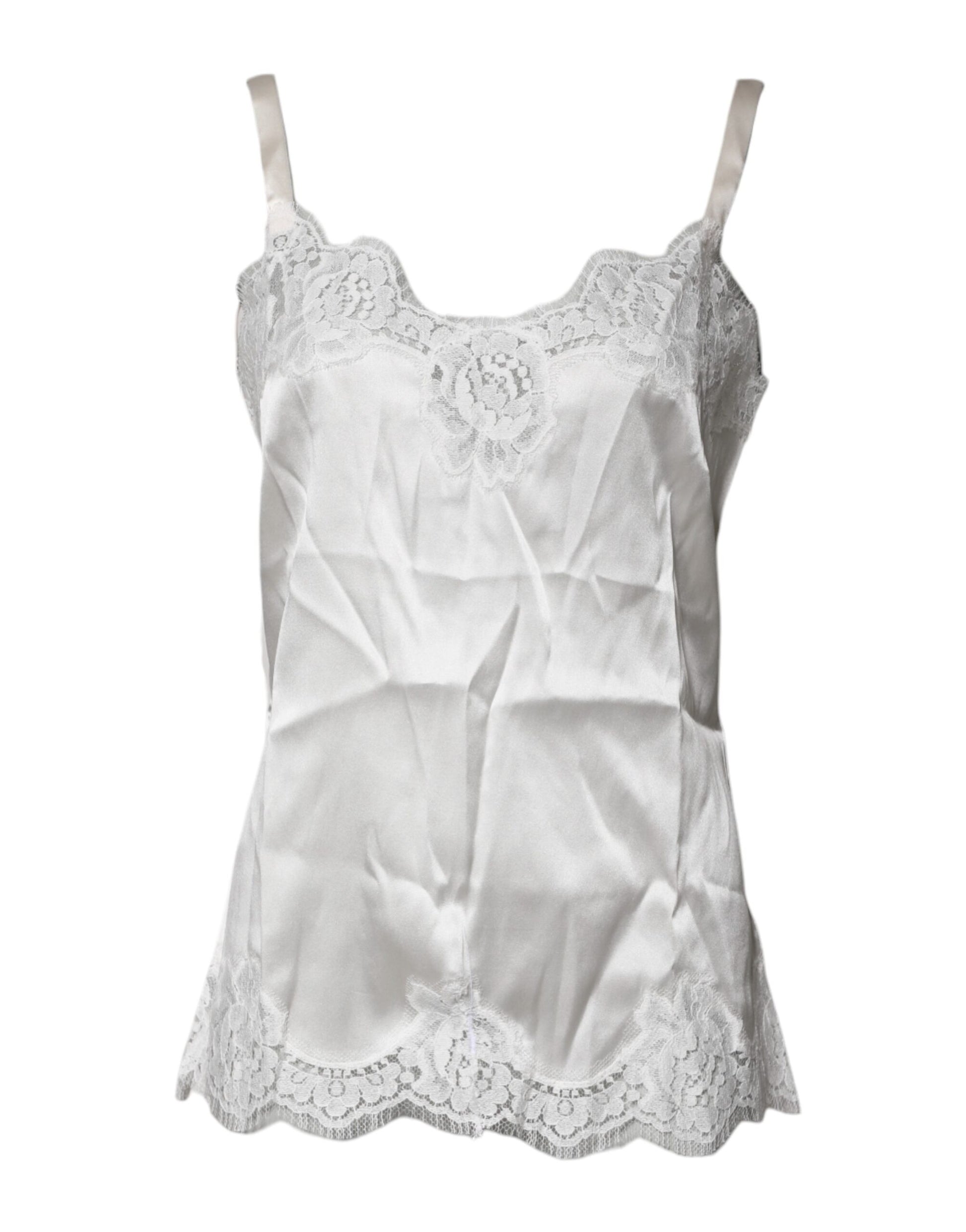 Dolce &amp; Gabbana Top Weiß Satin Spitze Tank Dessous Unterwäsche