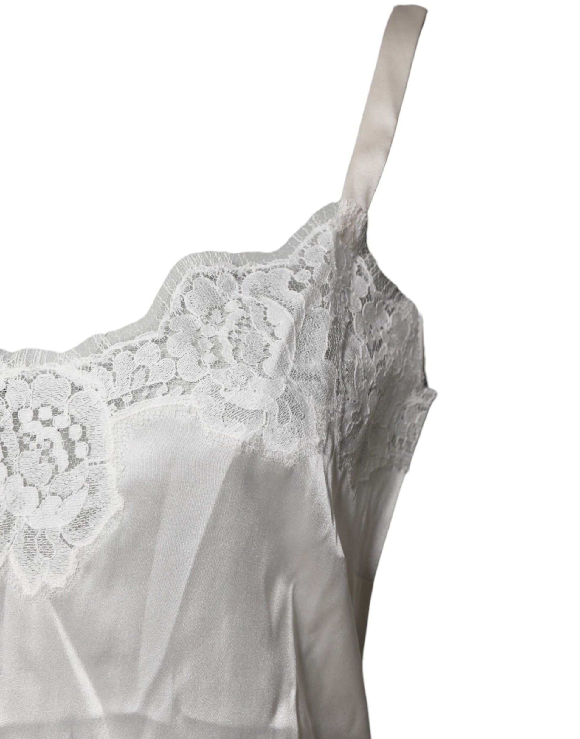 Dolce &amp; Gabbana Top Weiß Satin Spitze Tank Dessous Unterwäsche
