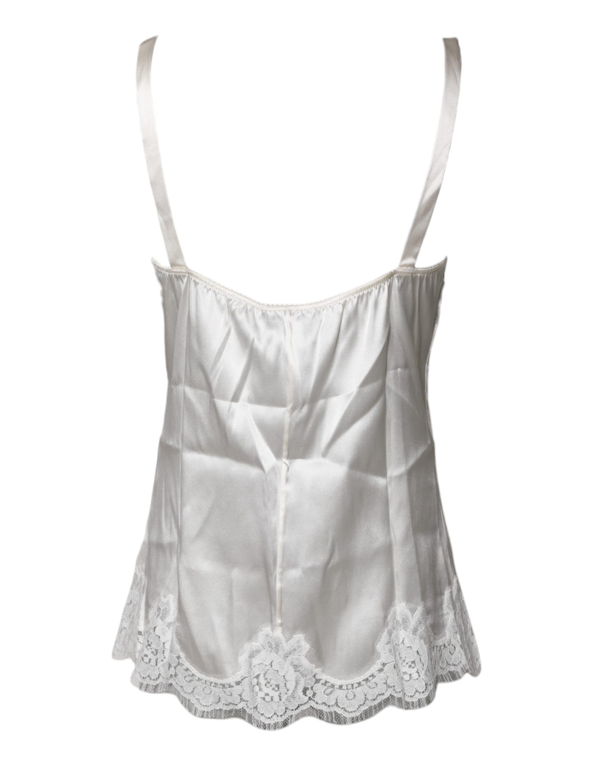 Dolce &amp; Gabbana Top Weiß Satin Spitze Tank Dessous Unterwäsche