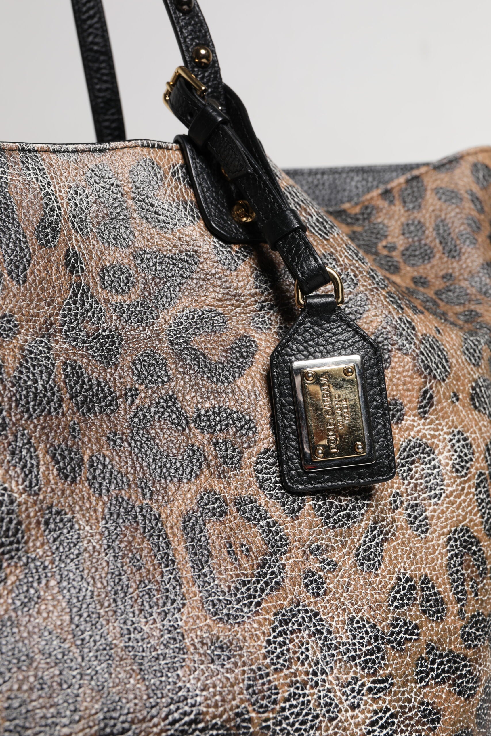 Dolce &amp; Gabbana Braune Tragetasche BEATRICE aus Leder mit Logo-Plakette und Leopardenmuster