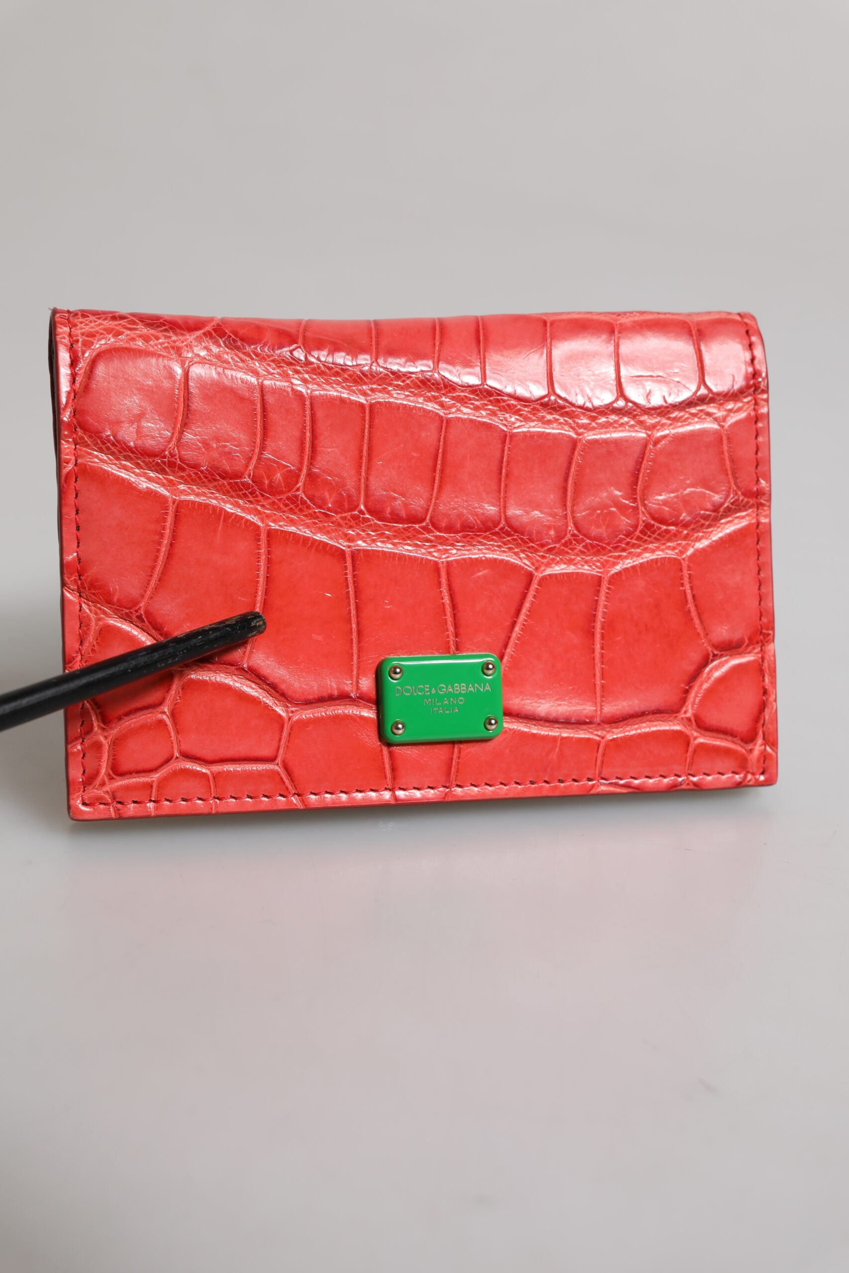 Dolce &amp; Gabbana – Kartenetui aus rotem Exotenleder mit Logo-Plakette