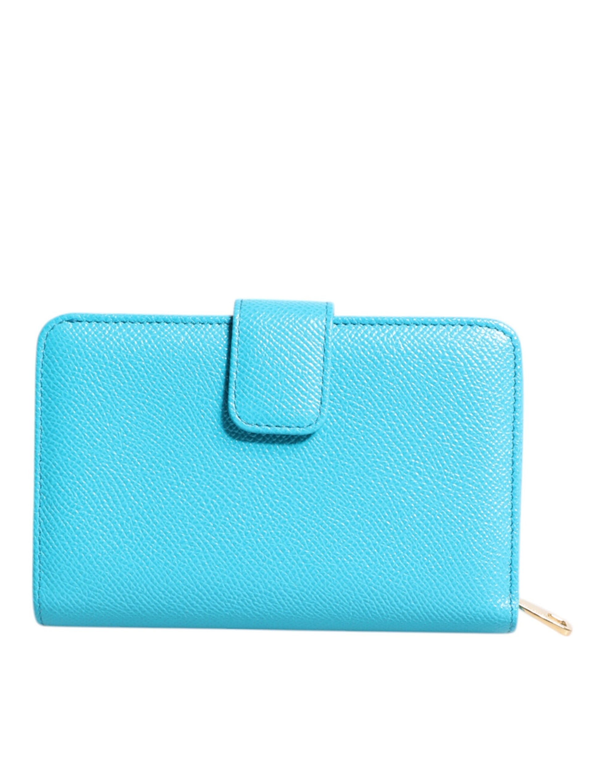Dolce &amp; Gabbana Hellblaue, zweifach faltbare Clutch aus Leder im Continental-Stil
