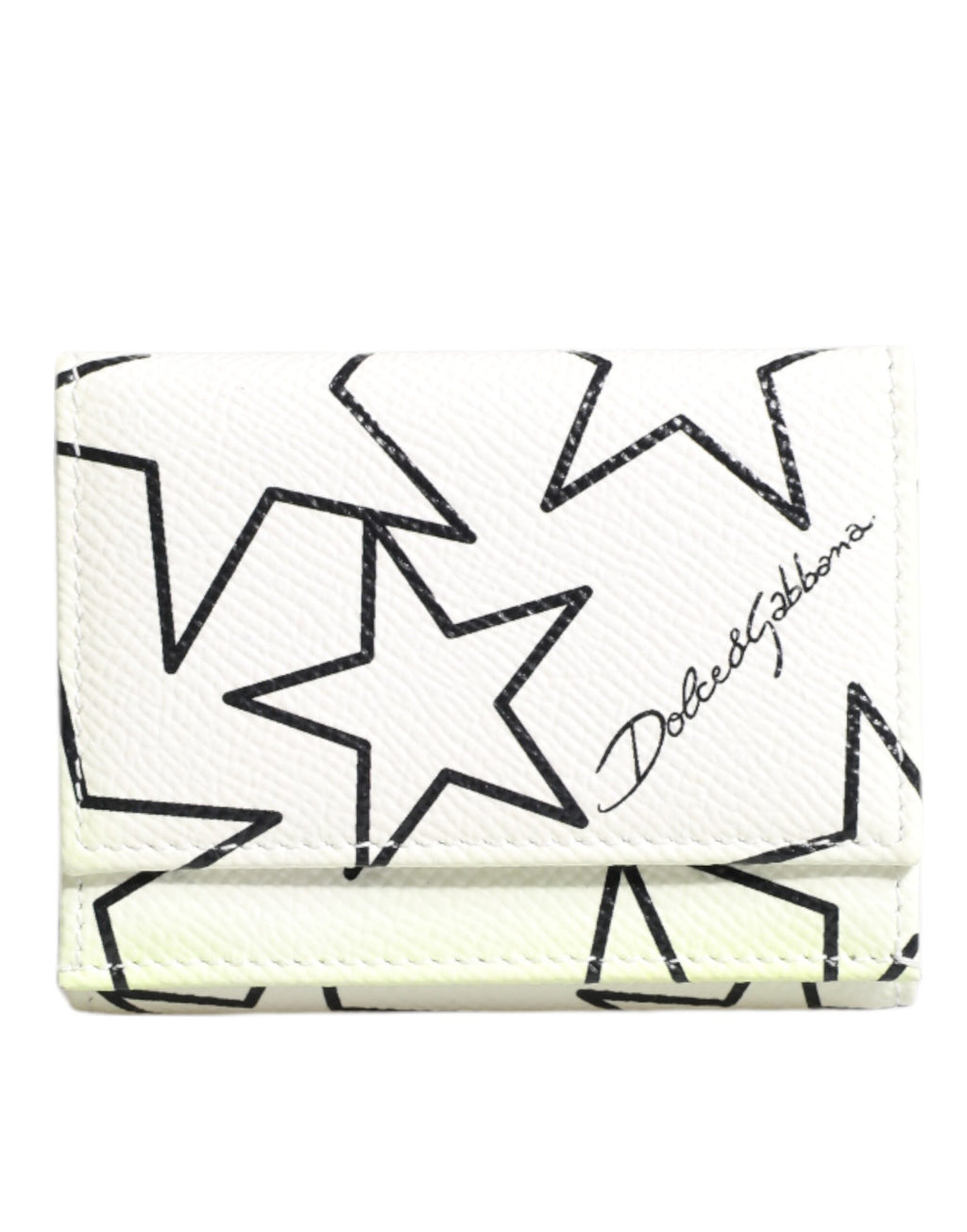 Dolce &amp; Gabbana – Dreifach faltbares Kartenetui aus weißem Leder mit DG-Stern-Print