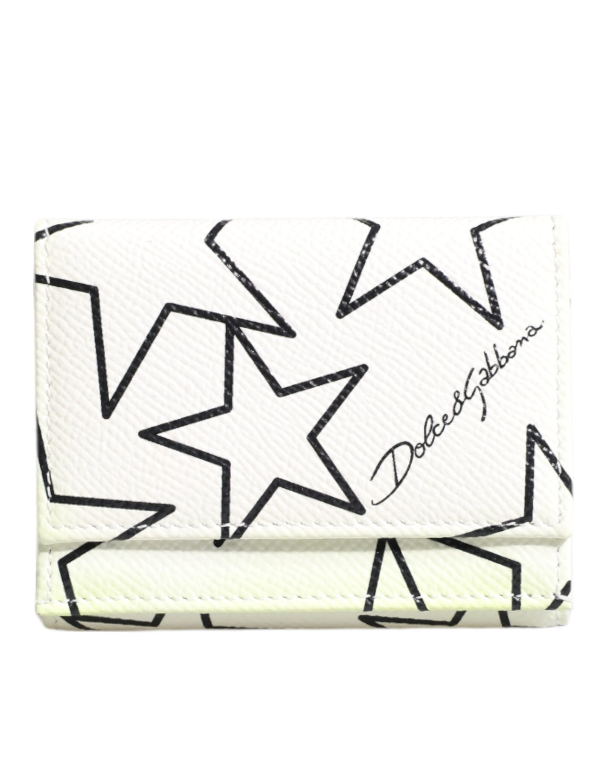 Dolce &amp; Gabbana – Dreifach faltbares Kartenetui aus weißem Leder mit DG-Stern-Print