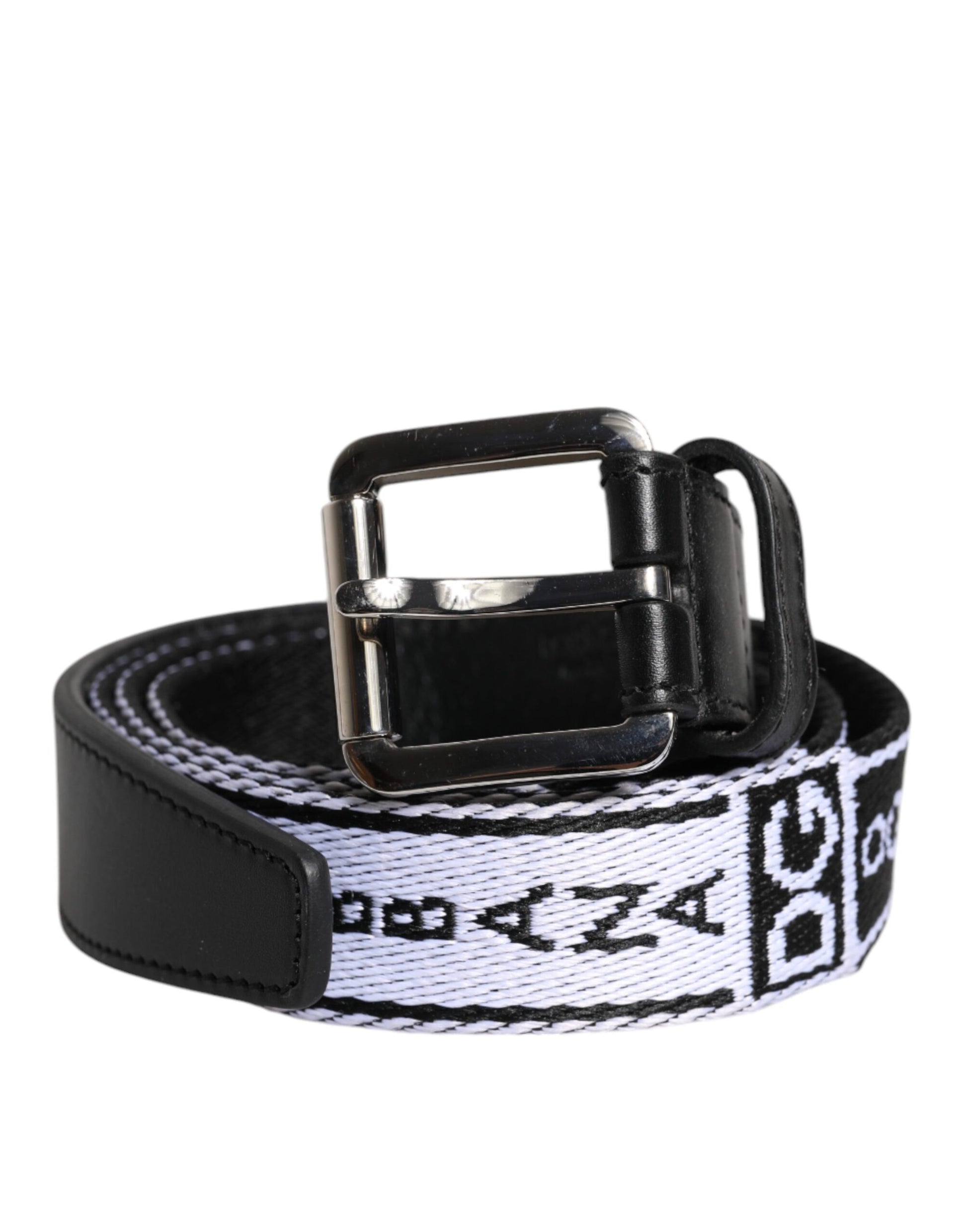 Dolce &amp; Gabbana Gürtel mit Metallschnalle und Logo in Schwarz und Weiß
