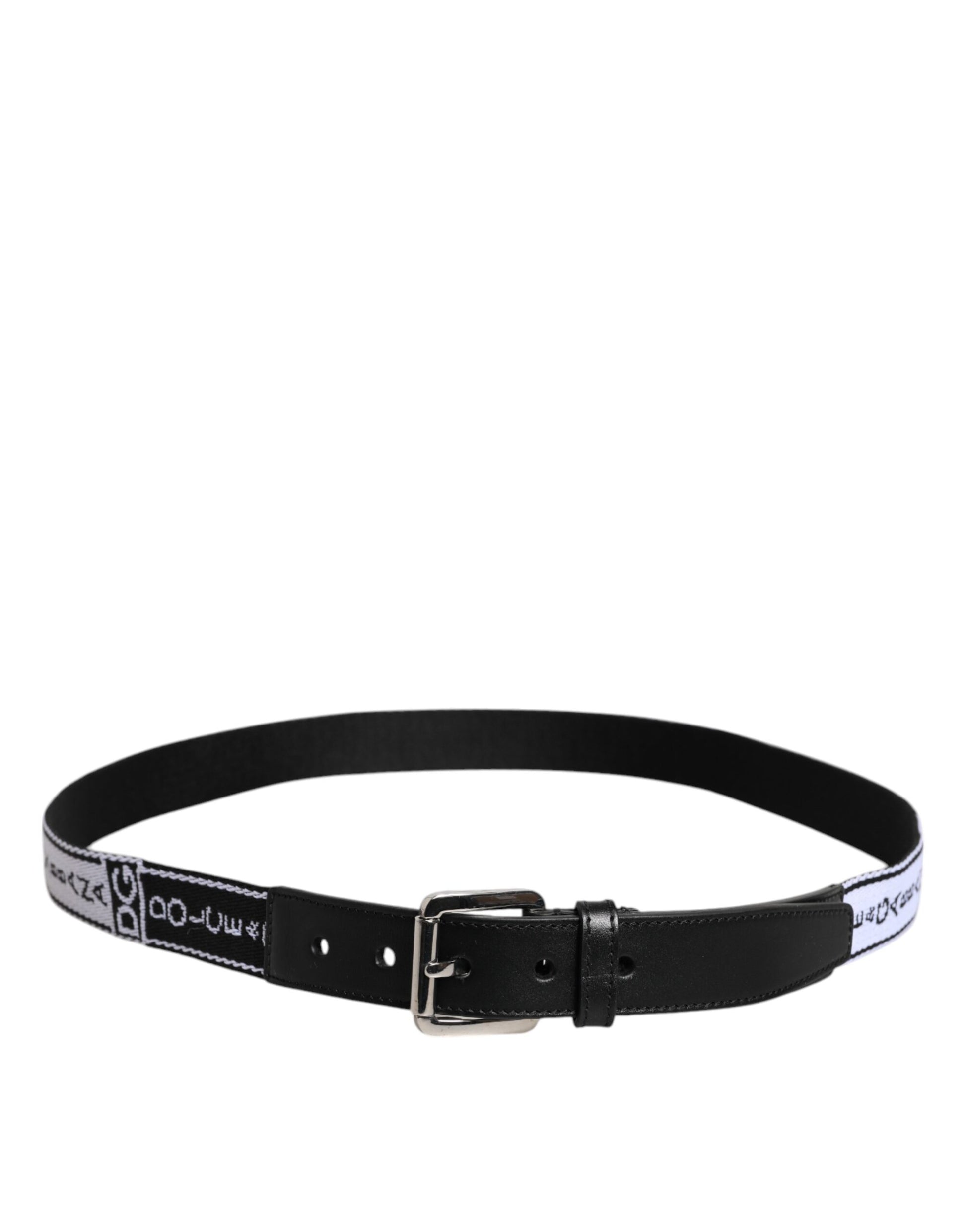 Dolce &amp; Gabbana Gürtel mit Metallschnalle und Logo in Schwarz und Weiß