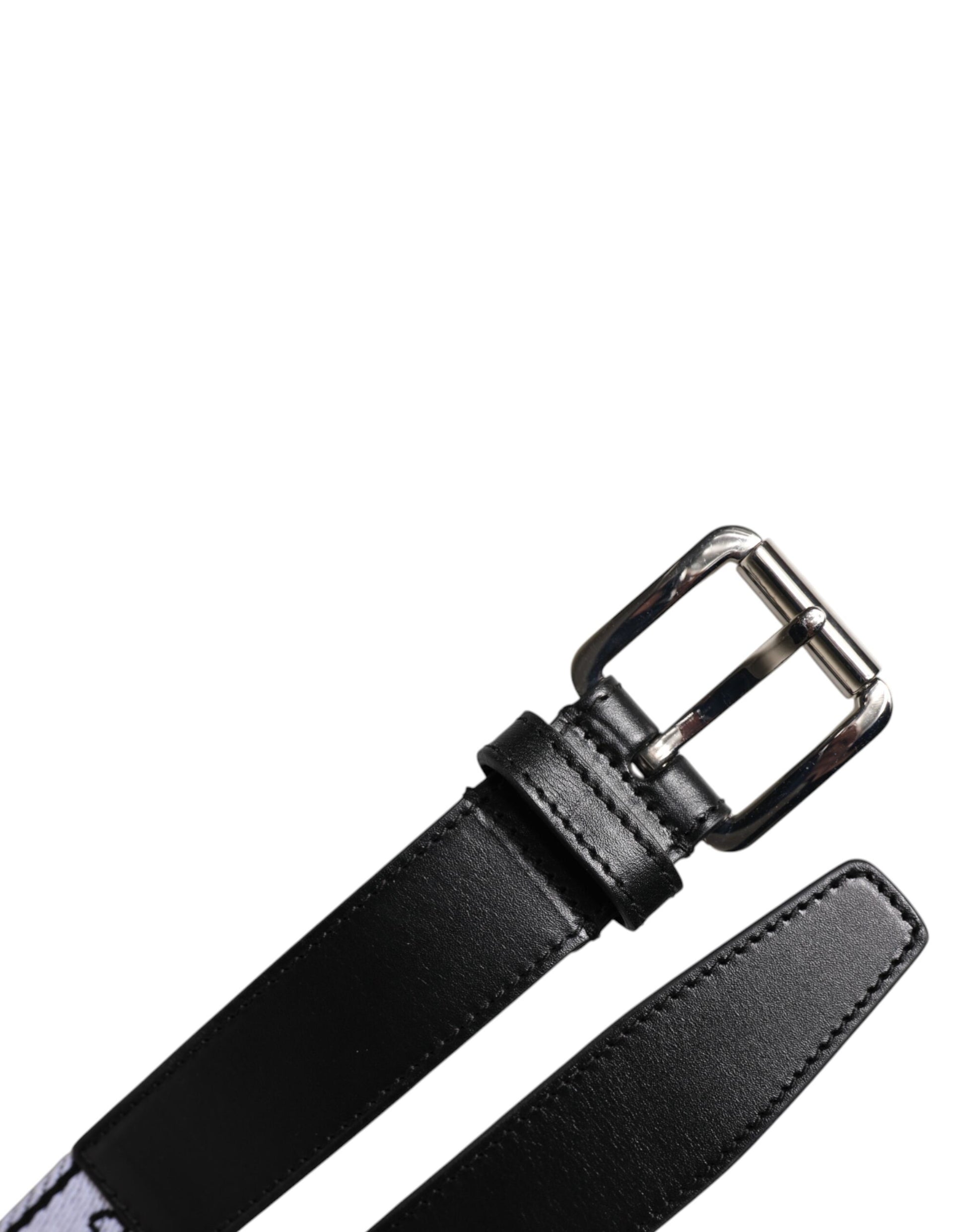 Dolce &amp; Gabbana Gürtel mit Metallschnalle und Logo in Schwarz und Weiß
