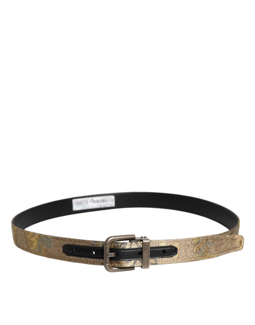Dolce &amp; Gabbana – Goldfarbener Jacquard-Gürtel aus Leder mit silberner Metallschnalle
