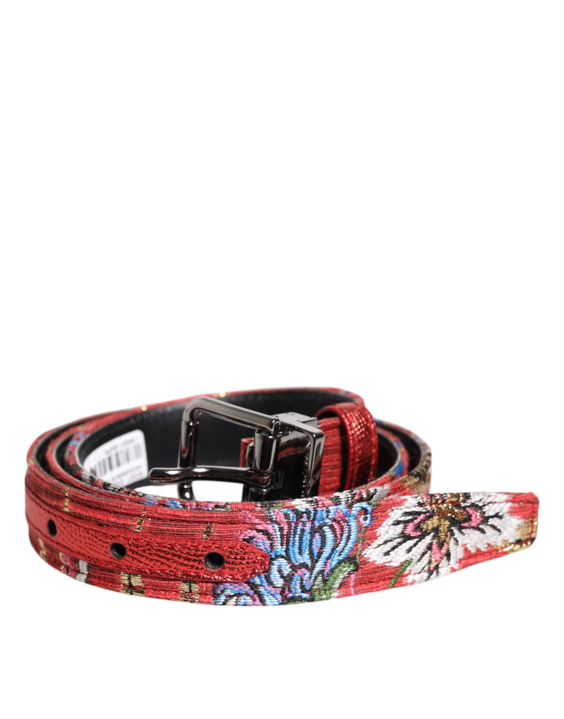 Dolce &amp; Gabbana – Roter Gürtel mit floraler DG-Verzierung und Metallschnalle