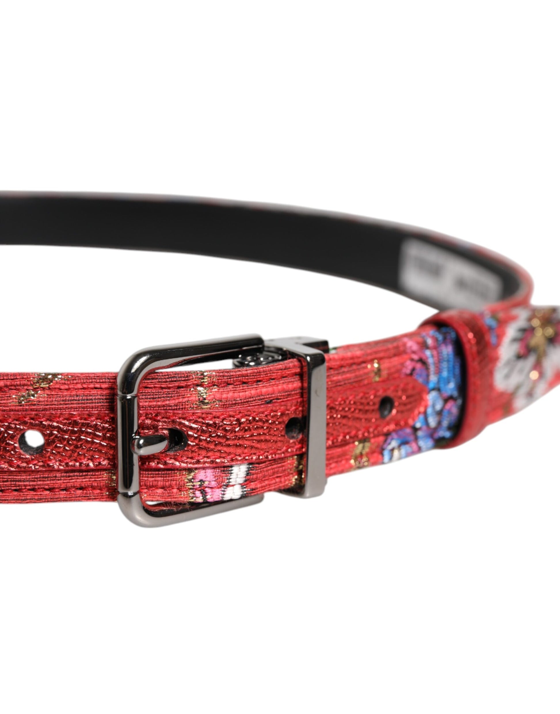 Dolce &amp; Gabbana – Roter Gürtel mit floraler DG-Verzierung und Metallschnalle