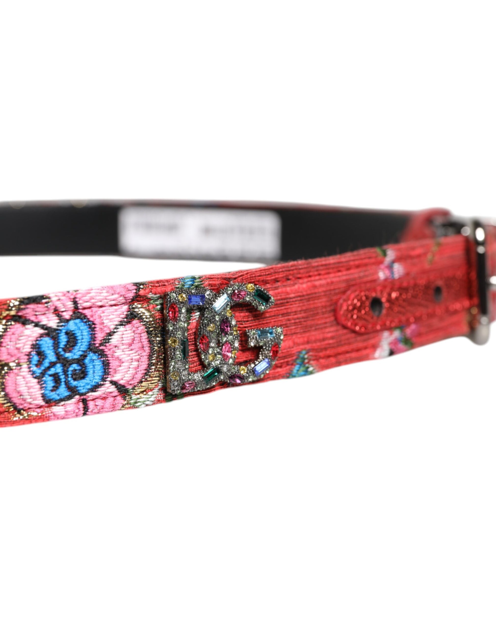 Dolce &amp; Gabbana – Roter Gürtel mit floraler DG-Verzierung und Metallschnalle