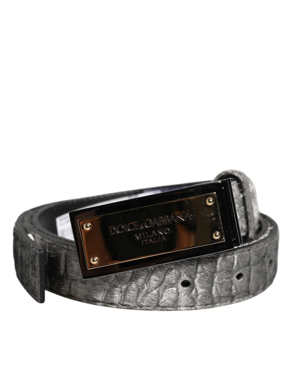 Dolce &amp; Gabbana – Klassischer Gürtel mit goldener Logo-Plakette und Schnalle in Silber
