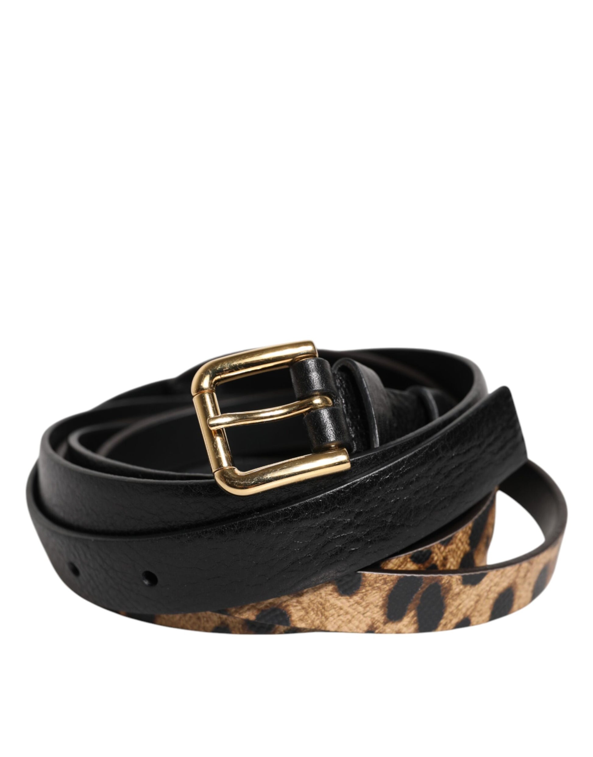Dolce &amp; Gabbana Schwarzer Leoparden-Gürtel mit goldener Metallschnalle