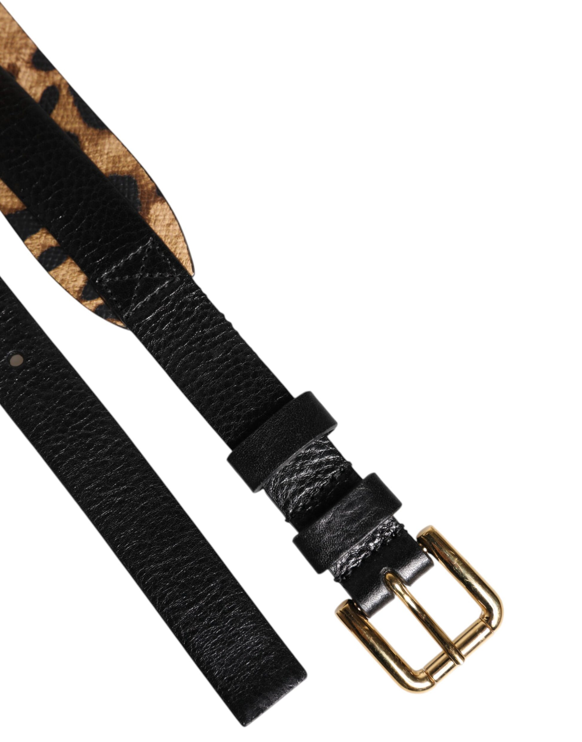 Dolce &amp; Gabbana Schwarzer Leoparden-Gürtel mit goldener Metallschnalle