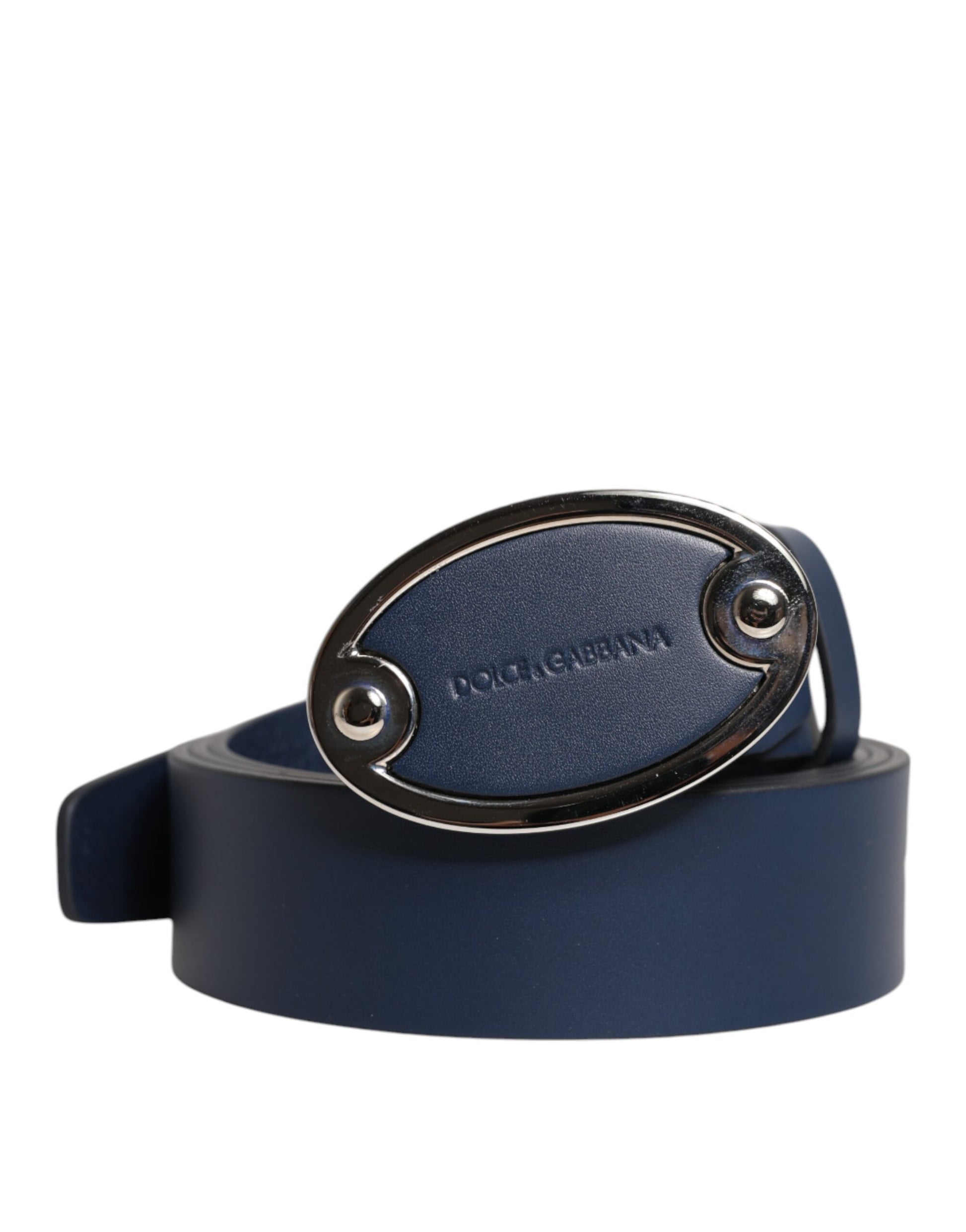 Dolce &amp; Gabbana Blauer Ledergürtel mit klassischer Metall-Logoschnalle