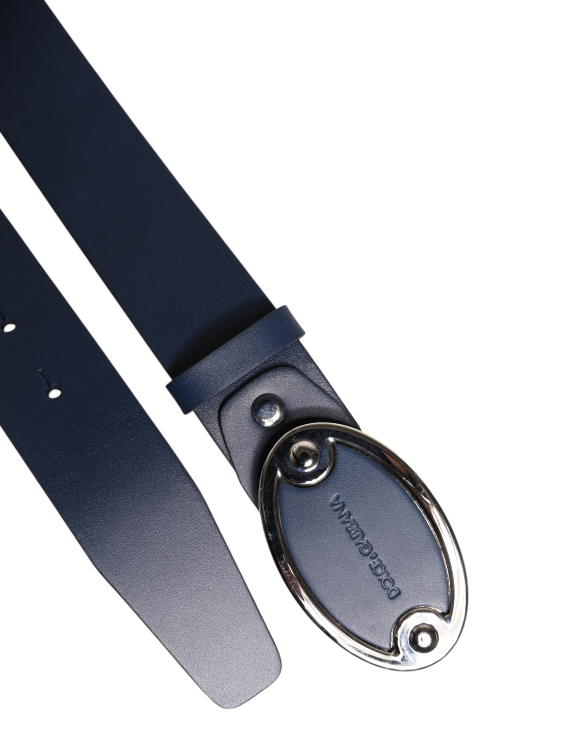 Dolce &amp; Gabbana Blauer Ledergürtel mit klassischer Metall-Logoschnalle