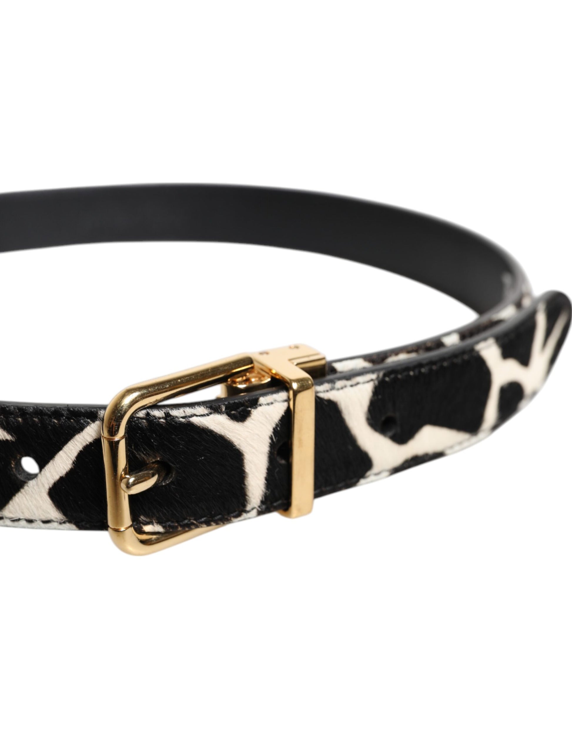 Dolce &amp; Gabbana Braun-weißer Ponyledergürtel mit Metallschnalle