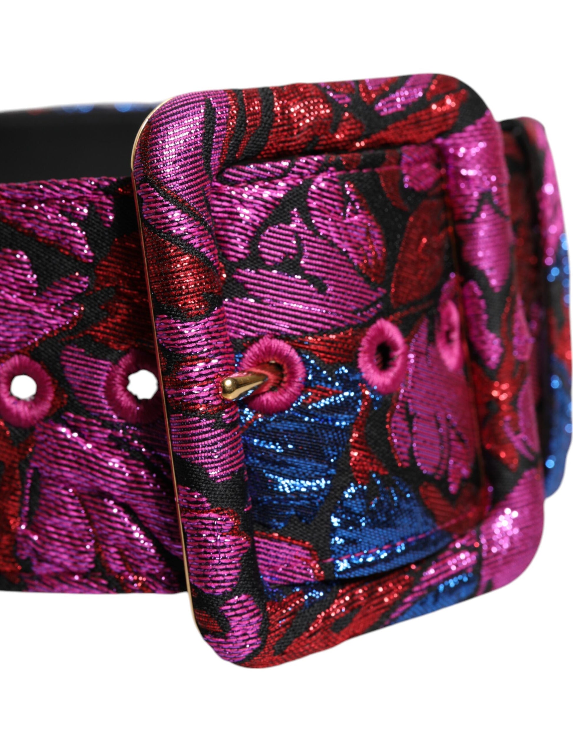 Dolce &amp; Gabbana – Breiter Taillengürtel aus Jacquard-Lurex mit Blumenmuster und Schnalle