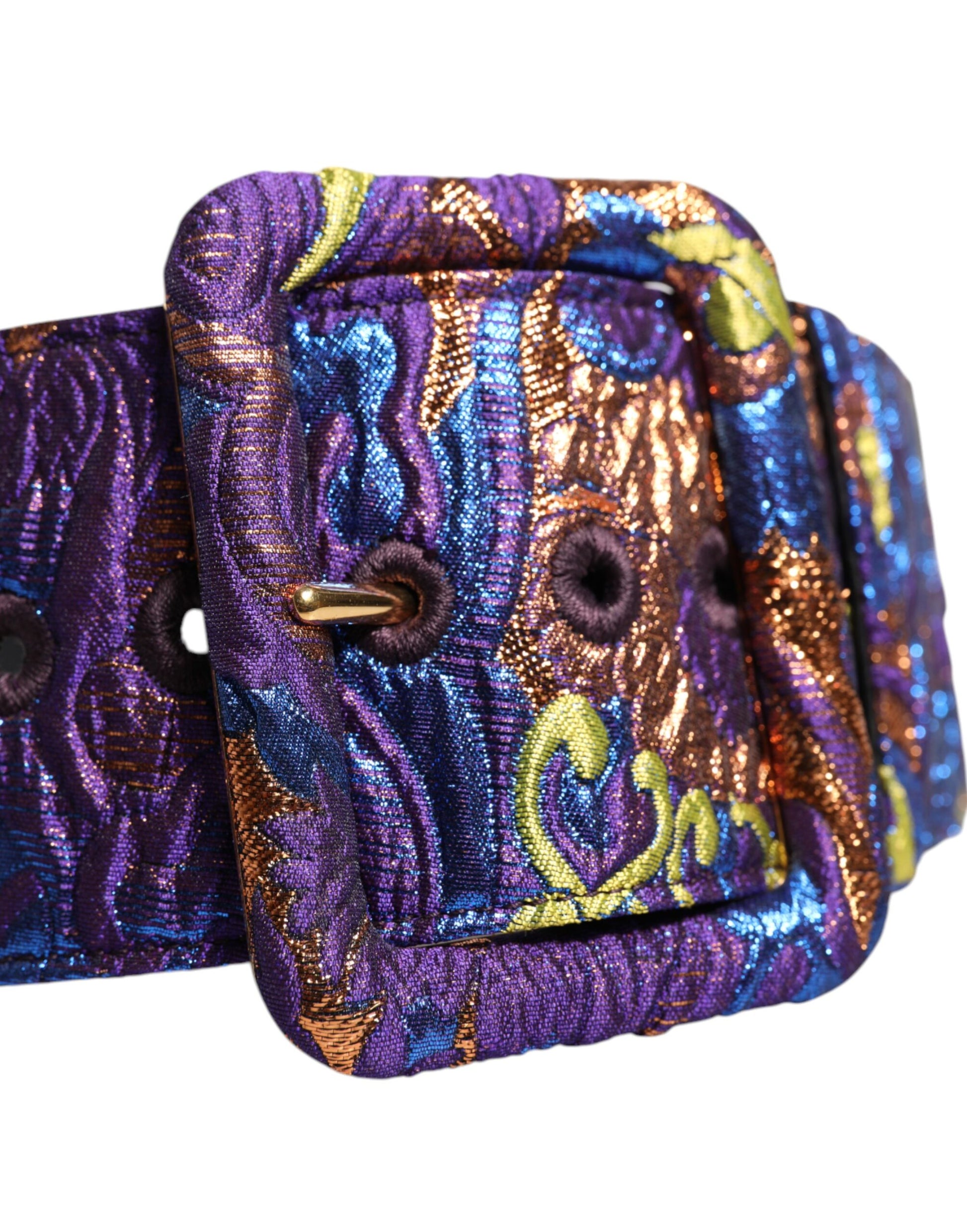Dolce &amp; Gabbana – Breiter Taillengürtel aus Jacquard-Lurex mit Blumenmuster und Schnalle