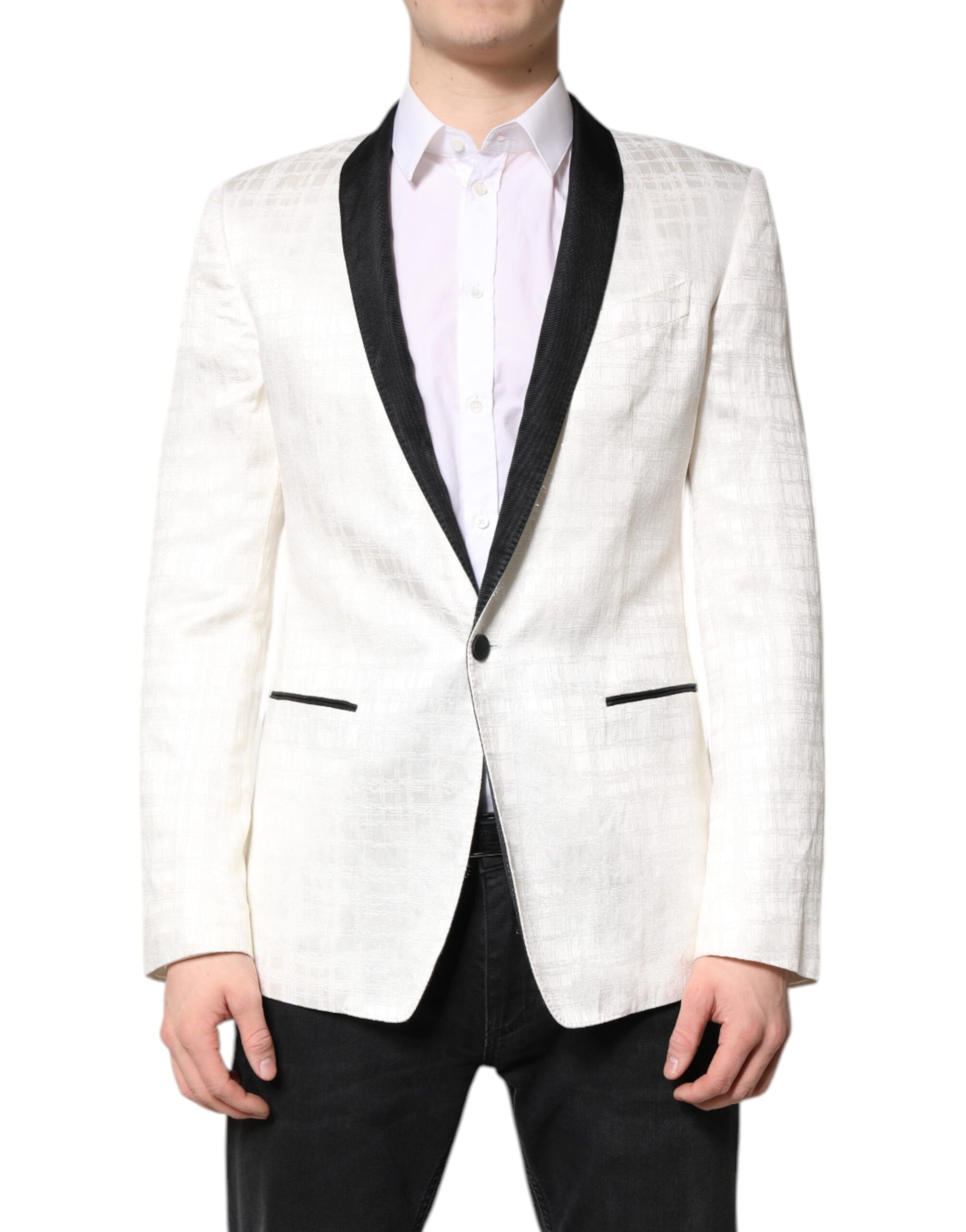 Dolce &amp; Gabbana Weiß Schwarz Einreihiger Mantel Blazer Anzug