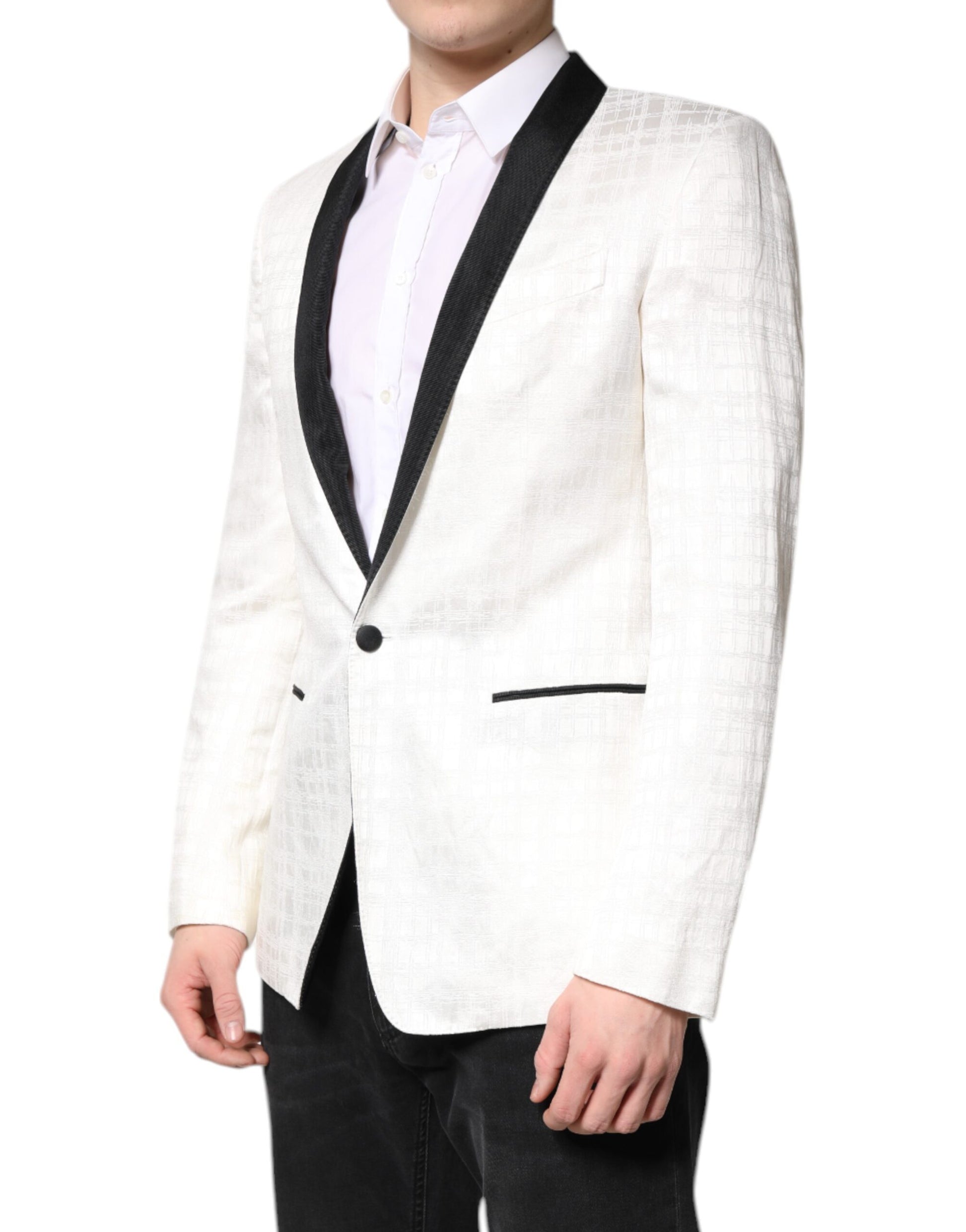 Dolce &amp; Gabbana Weiß Schwarz Einreihiger Mantel Blazer Anzug