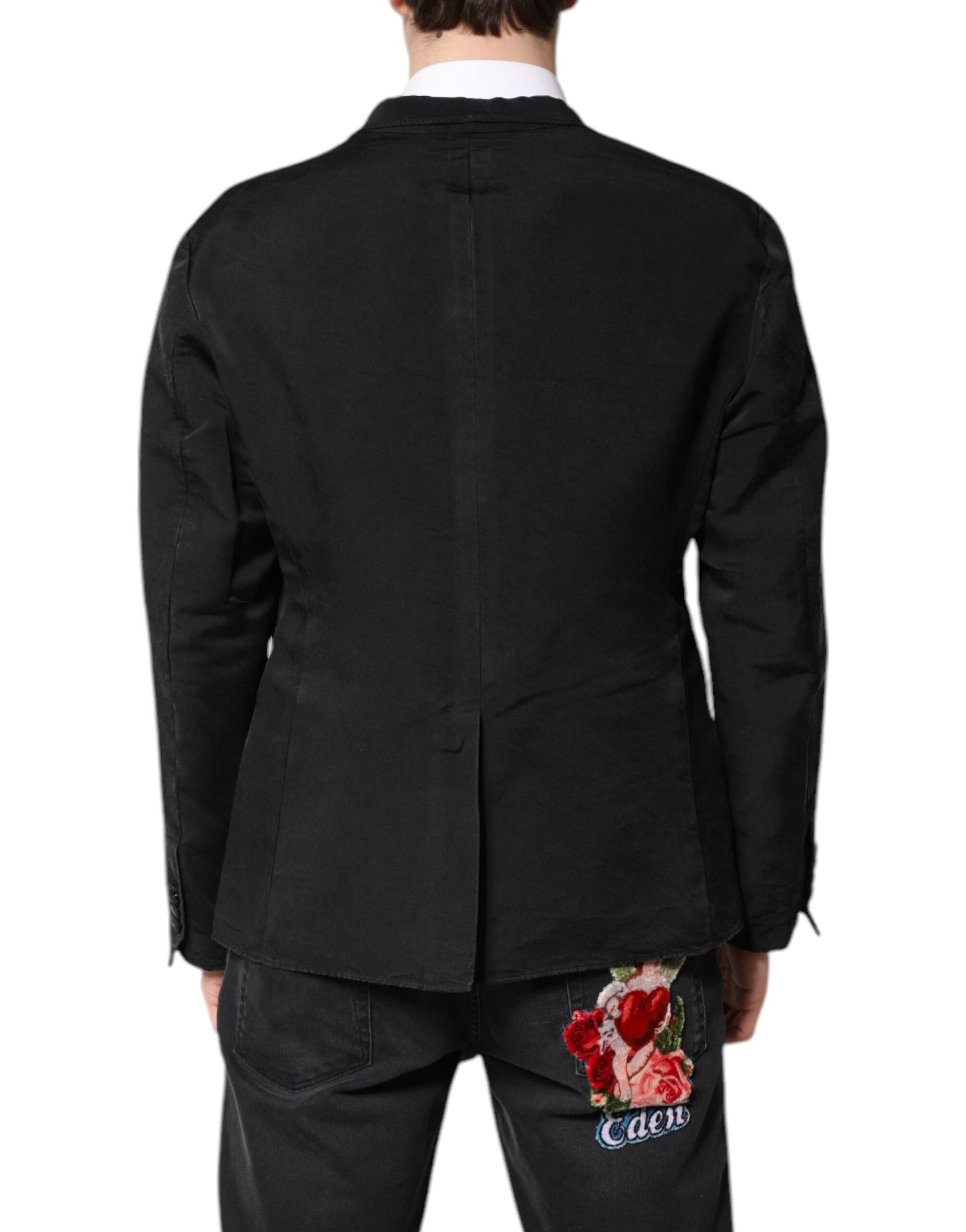 Dolce &amp; Gabbana – Einreihiger Blazeranzug aus schwarzer Seide