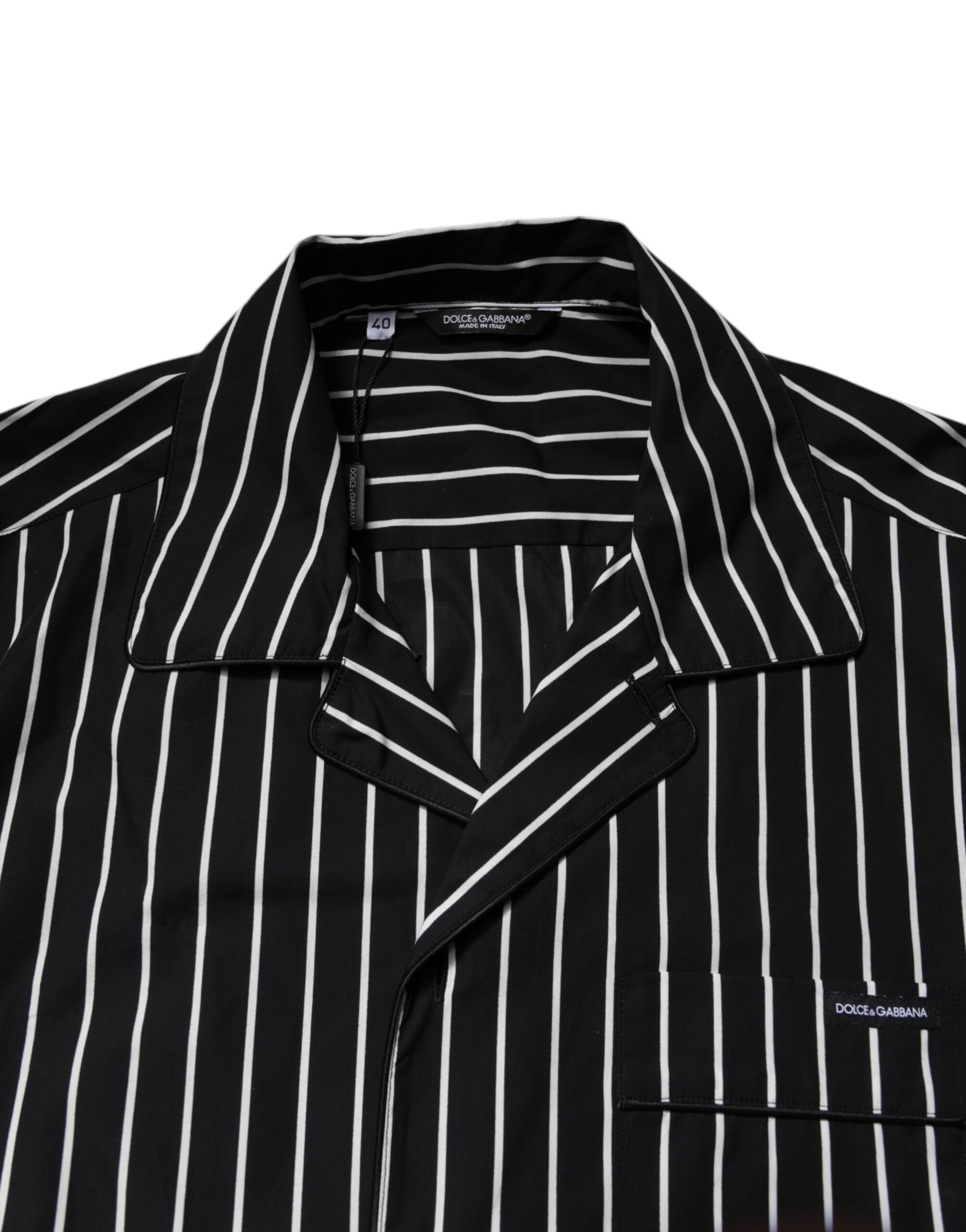 Dolce &amp; Gabbana Schwarz Weiß Streifen Baumwolle Männer Pyjama Set Nachtwäsche