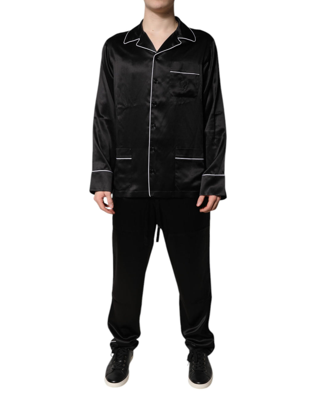 Dolce &amp; Gabbana – Pyjama-Set aus schwarzer Seide mit Hemd und Hose