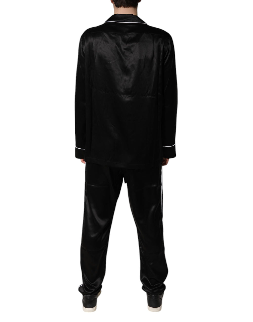 Dolce &amp; Gabbana – Pyjama-Set aus schwarzer Seide mit Hemd und Hose