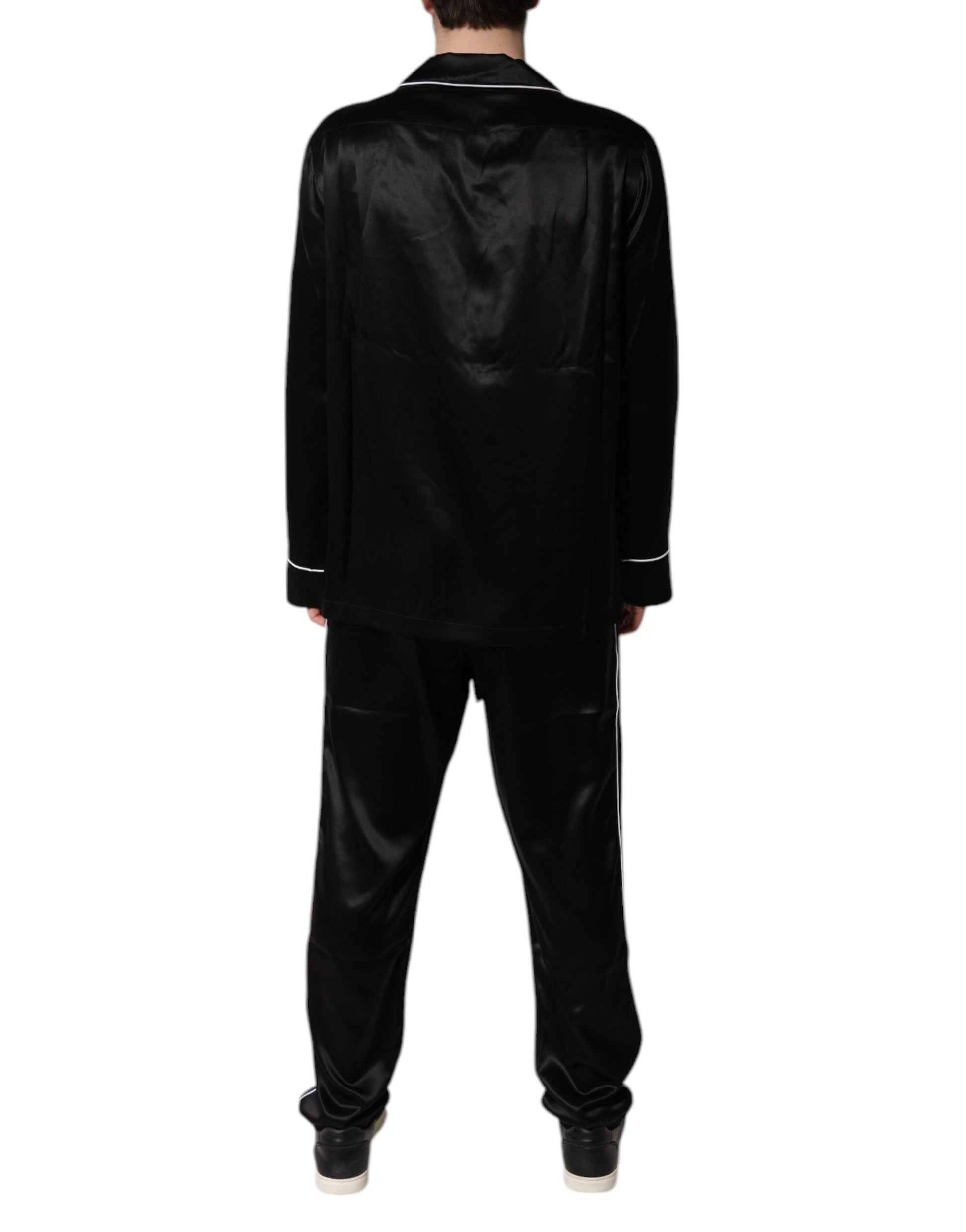 Dolce &amp; Gabbana – Pyjama-Set aus schwarzer Seide mit Hemd und Hose